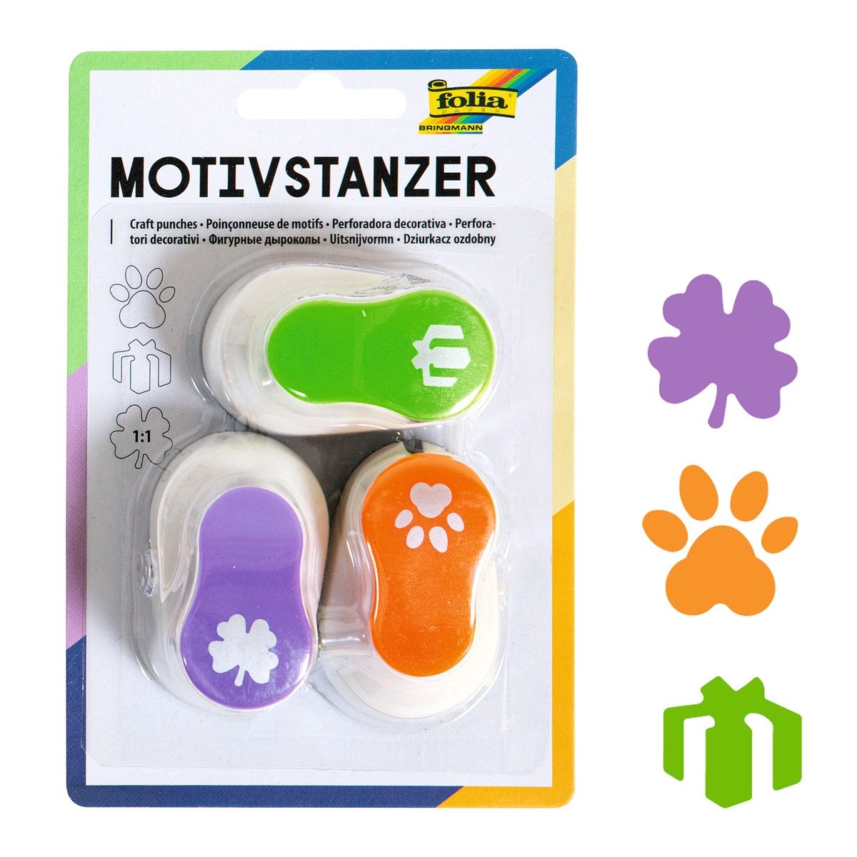 Folia Max Bringmann KG Motivstanzer folia Motivstanzer Geschenk Kleeblatt Tatze 15mm 3 Stück
