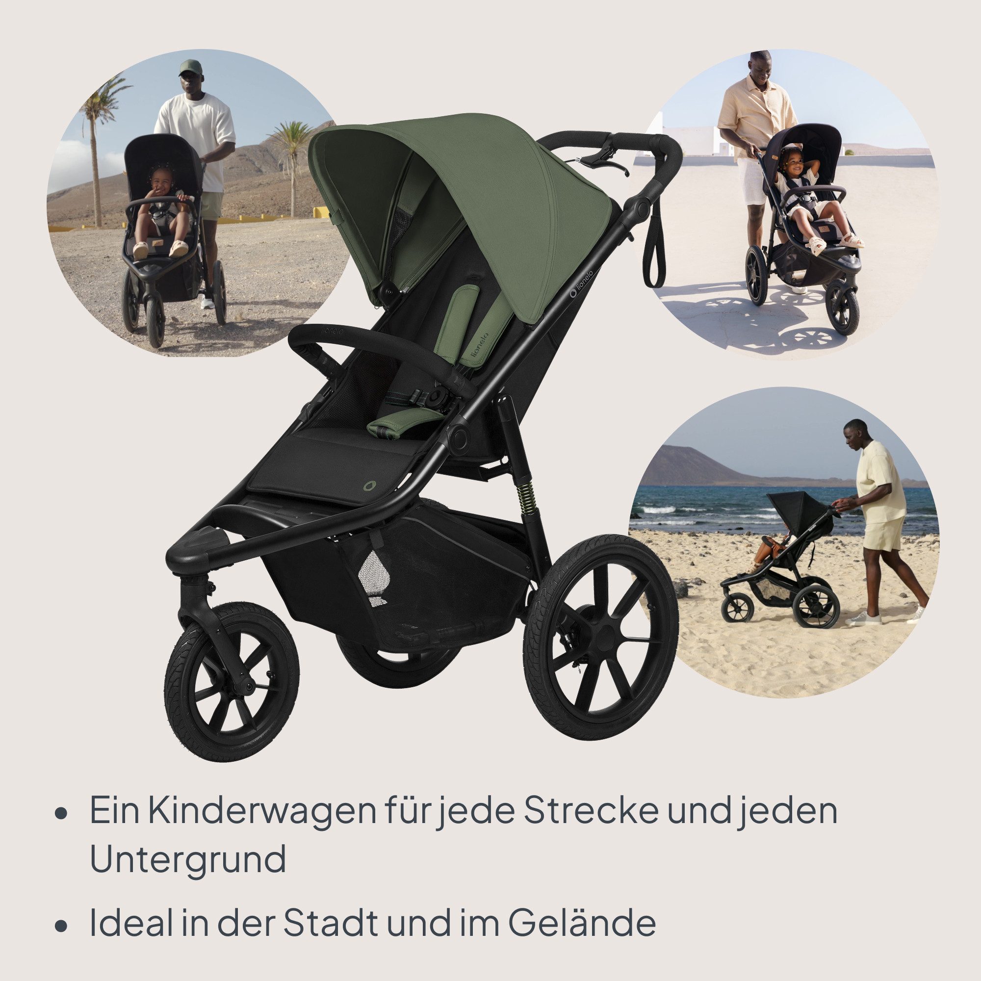 lionelo Dreirad-Kinderwagen AZURA, Baby-Jogging-Kinderwagen/ab 6 Monaten/sichere Wahl/bis zu 22 kg