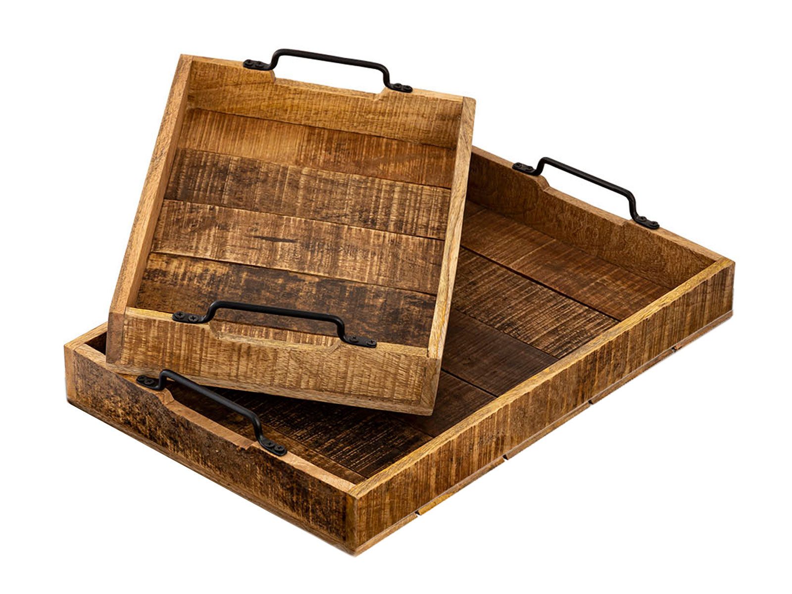 Dekotablett Serviertablett Holztablett Set 2 Stück 46x31cm Tablett Holz Serviertab
