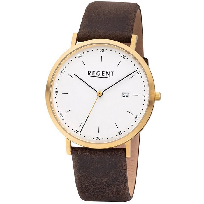 Regent Quarzuhr Regent Herren Uhr F-1143 Leder Quarz (Armbanduhr) Herren Armbanduhr rund groß (ca. 40mm) Edelstahl Elegant