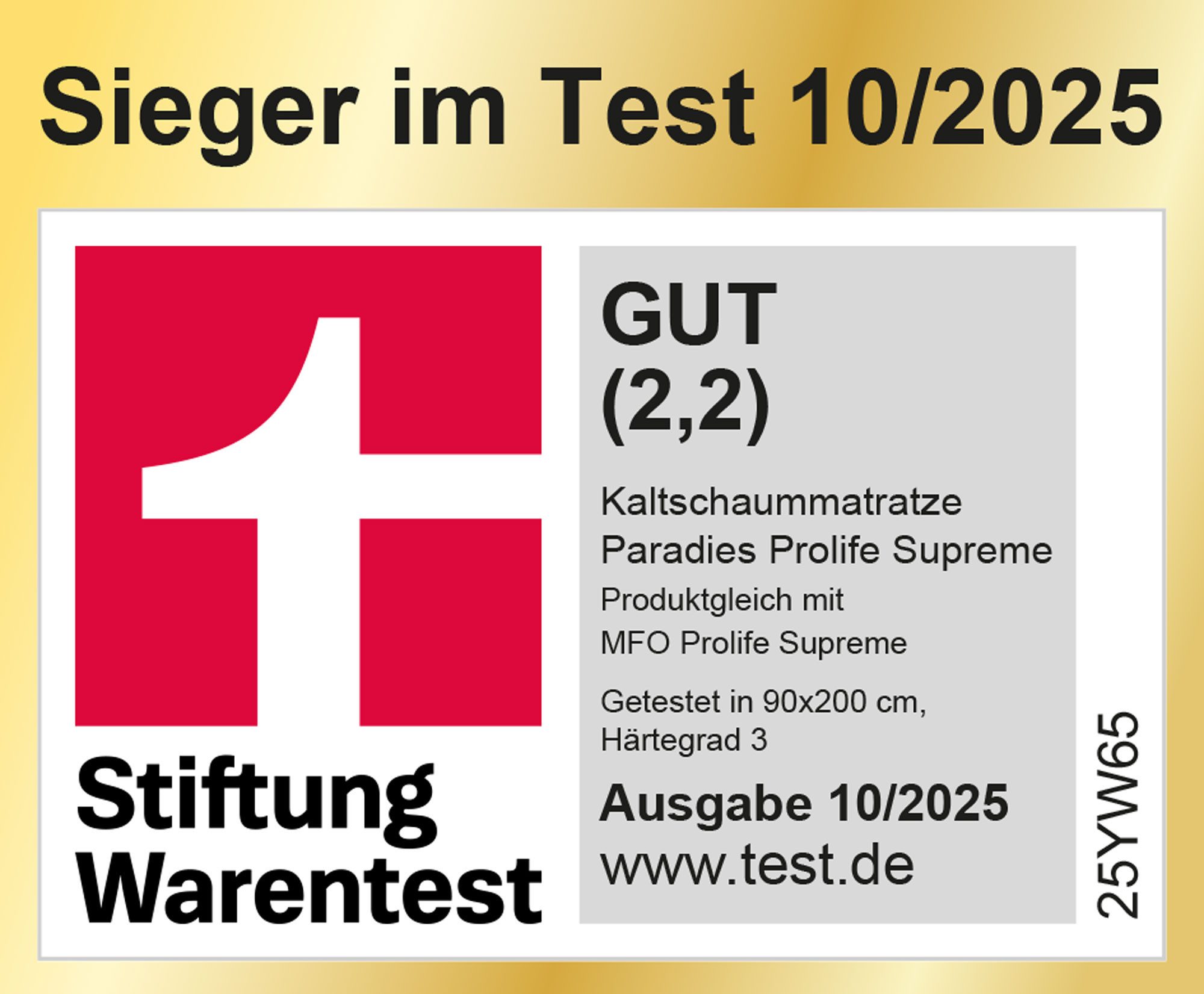 Kaltschaummatratze Neuheit: Paradies Prolife Supreme, Testsieger Stiftung Warentest, Paradies, 22 cm hoch, Note GUT (2,2), getestet in 90x200 cm, Härtegrad 3 – Bild 2 von 5