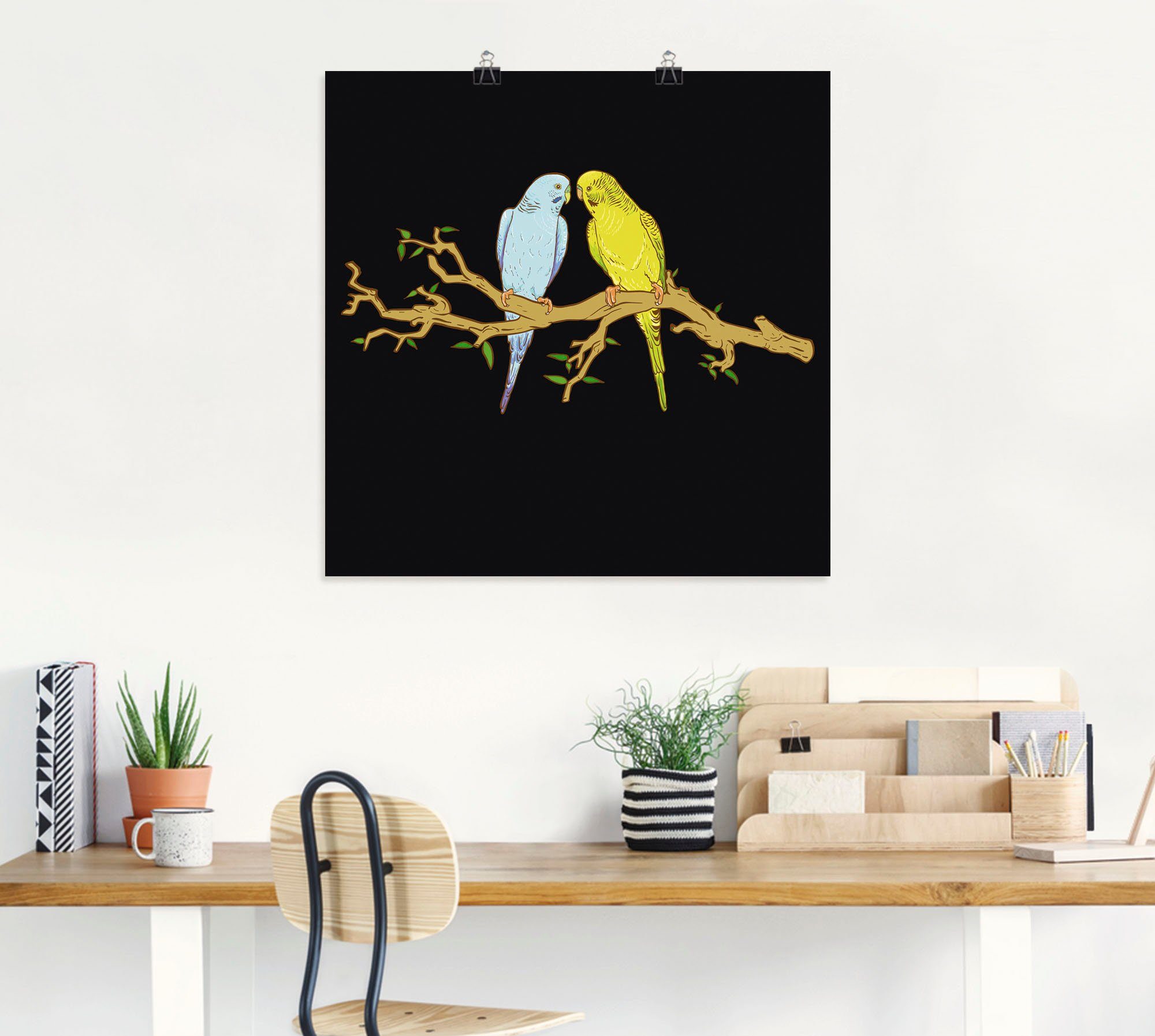 in Küssende (1 einem Ast, oder St), Wandaufkleber Wandbild Vögel versch. Poster Alubild, Leinwandbild, auf Wellensittiche als Größen Artland