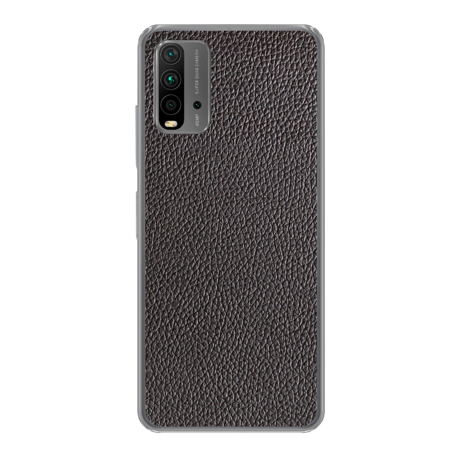 MuchoWow Handyhülle für Xiaomi Redmi 9T Leder - Lederoptik - Schwarz - Hell, Phone Case, Silikon, Schutzhülle Dünn