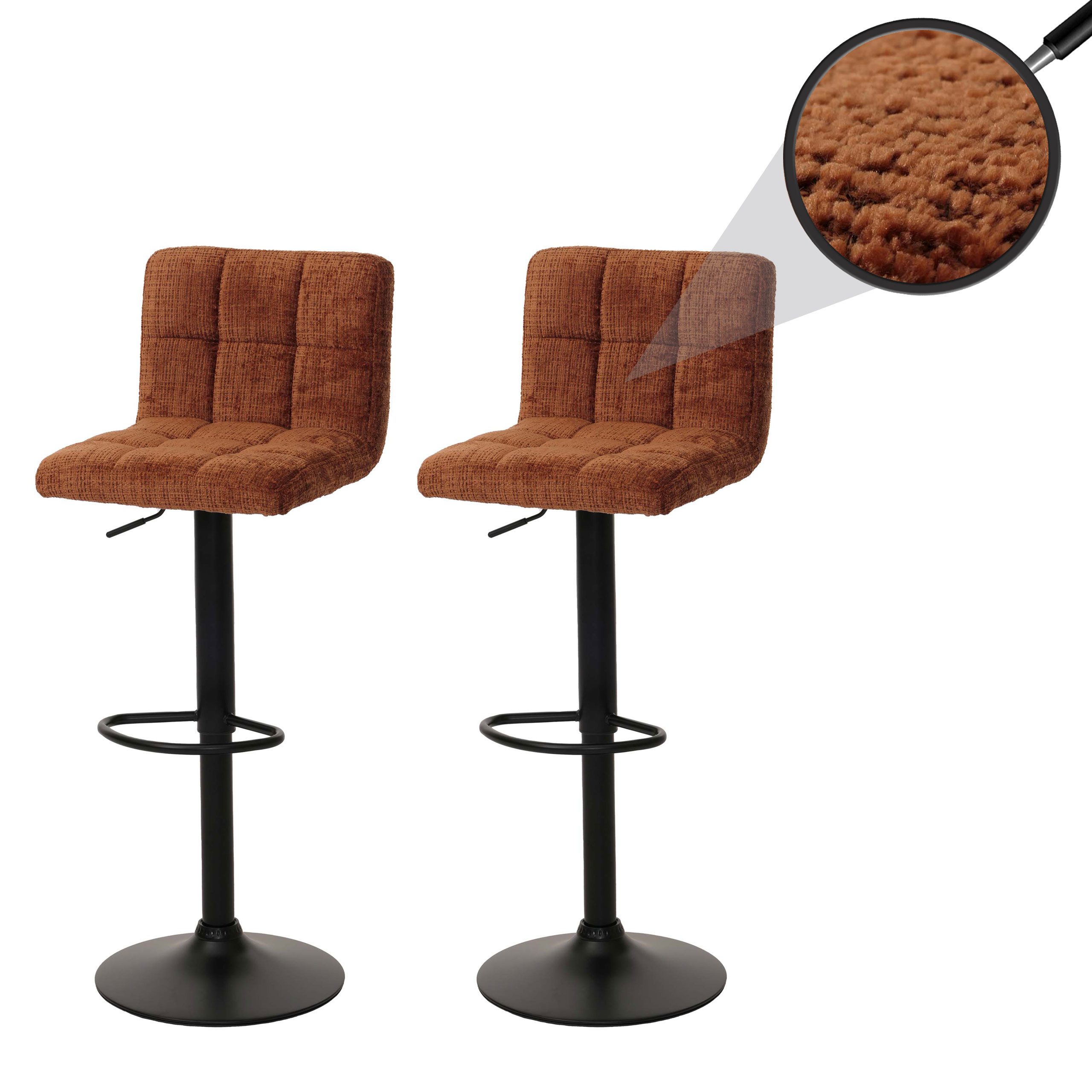 MCW Barhocker MCW-G87-Ch (Set, 2er), Bequeme Polsterung, Dekorative Ziernähte, Schwarz mattes Gestell