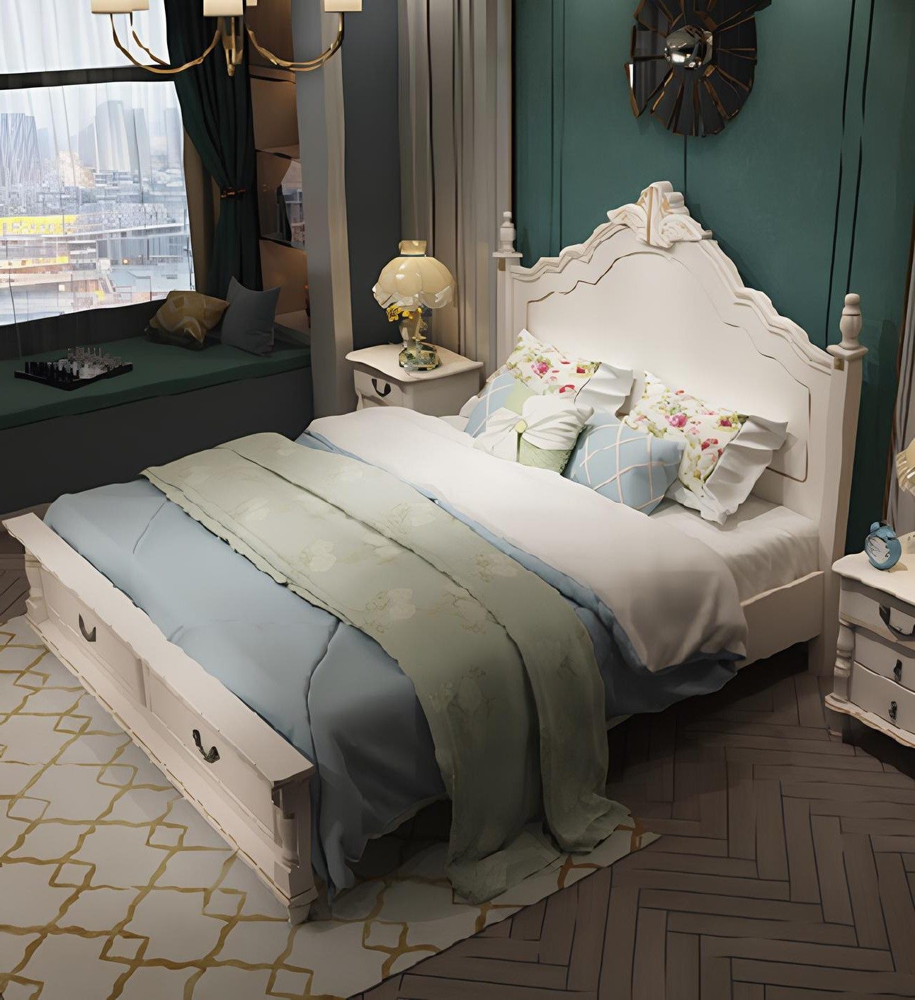 Xlmoebel Holzbett Königliches Barock-Doppelbett aus Echtholz in luxuriösem Design (Bett, 1-tlg., Bett), Hergestellt in Europa