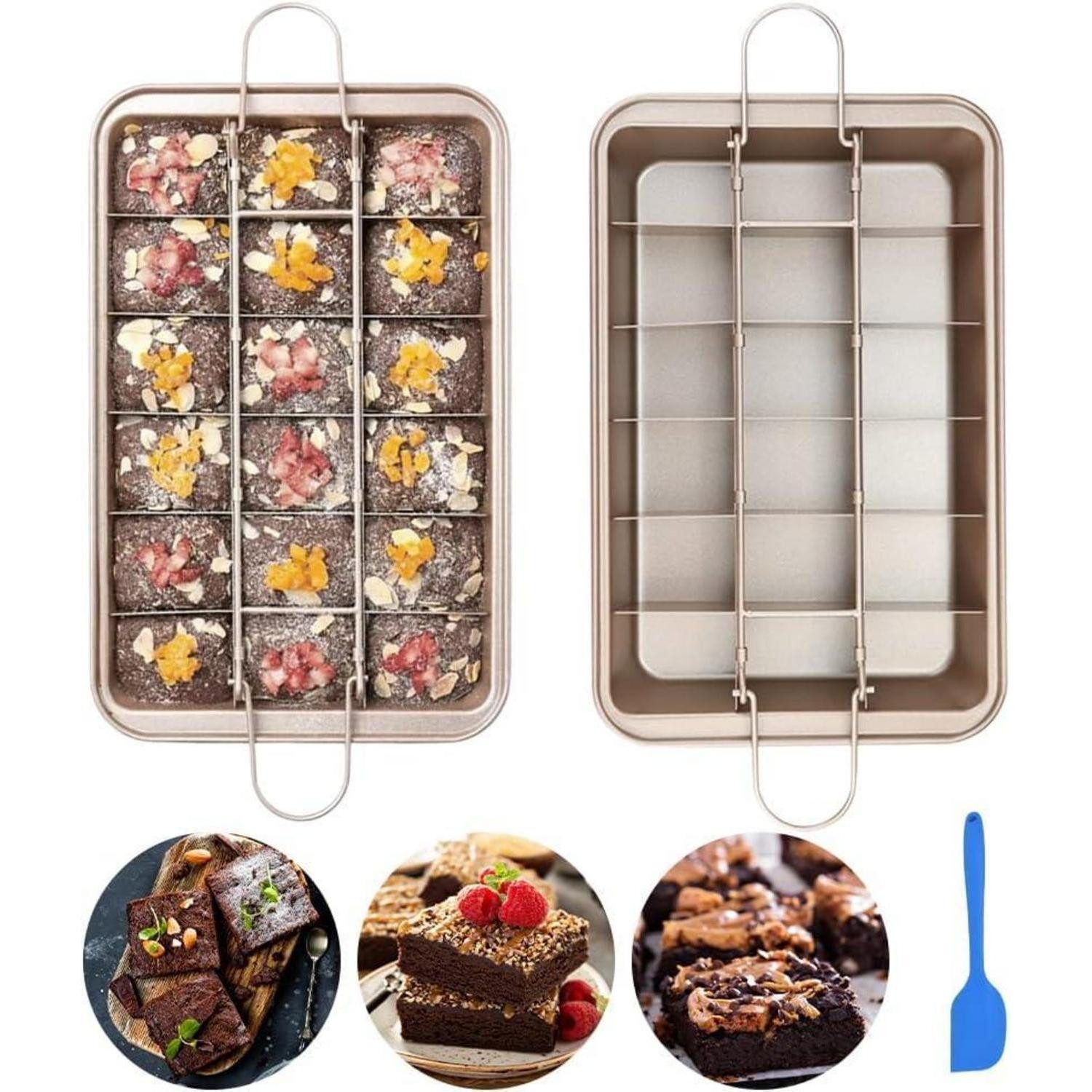 Backblech Brownie Backform mit Trennwänden und Spatula 31x20x3.7 cm