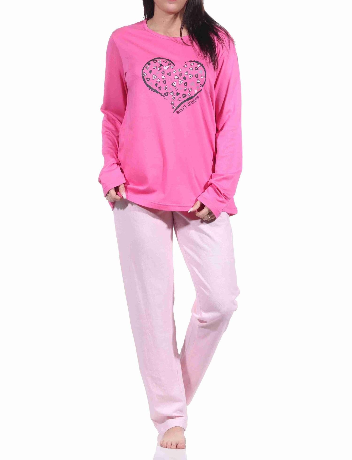 RELAX by Normann Pyjama Damen Pyjama langarm Schlafanzug mit Herzmotiv - 212 10 904a