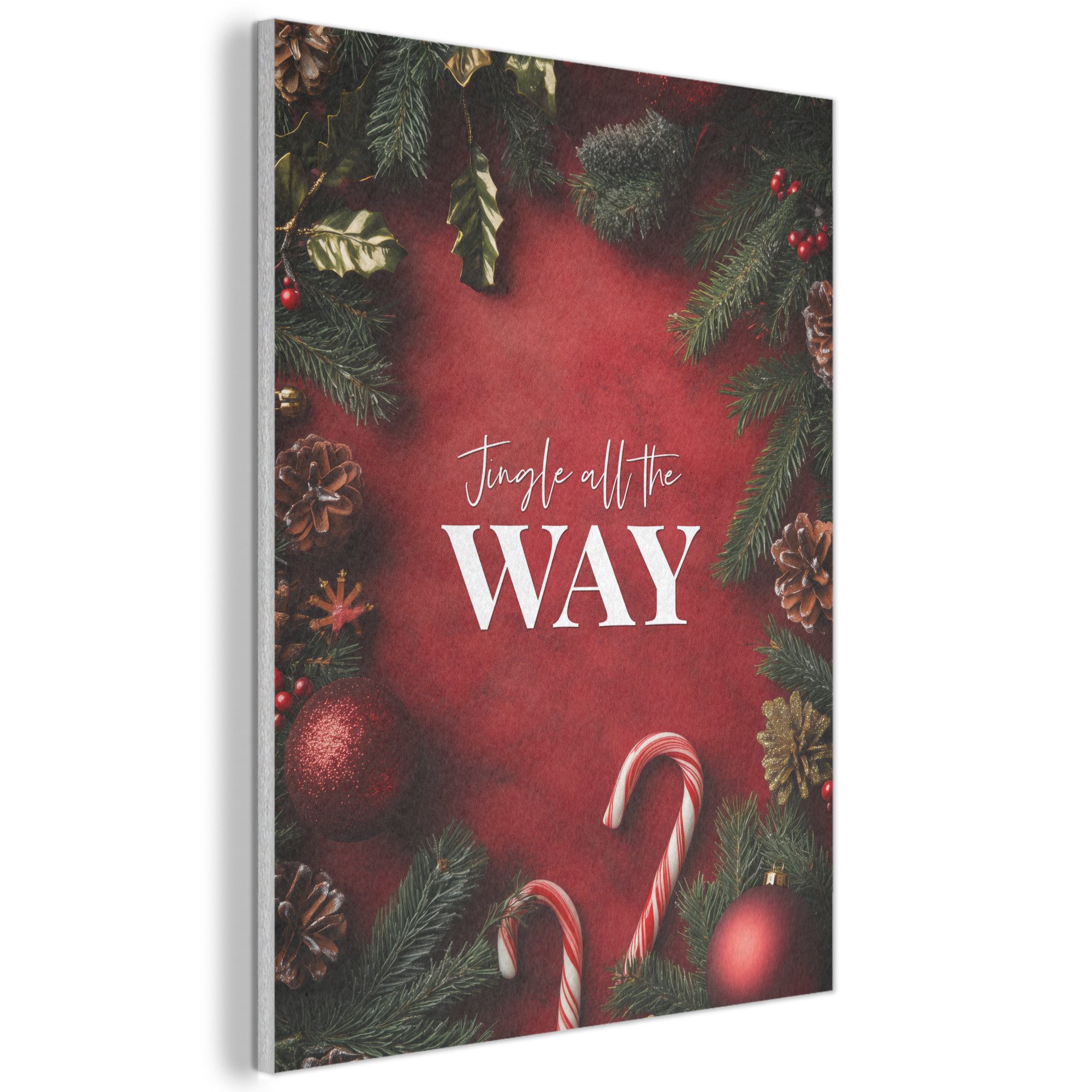 MuchoWow Gemälde Weihnachten - Zitat - Rot - Weihnachtskugeln, Fotodruck (1 St), Akustikpaneele, Wandpaneele, Schalldämmung, Akustikbilder 30x40 cm