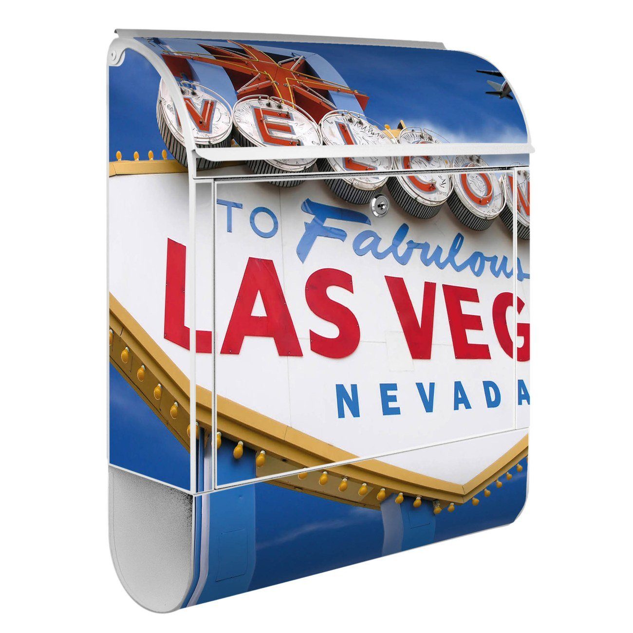 Wandbriefkasten x 47 Las Vegas 14cm mit Stahl witterungsbeständig, Zeitungsfach), weiß x banjado (Wandbriefkasten 39 pulverbeschichtet,
