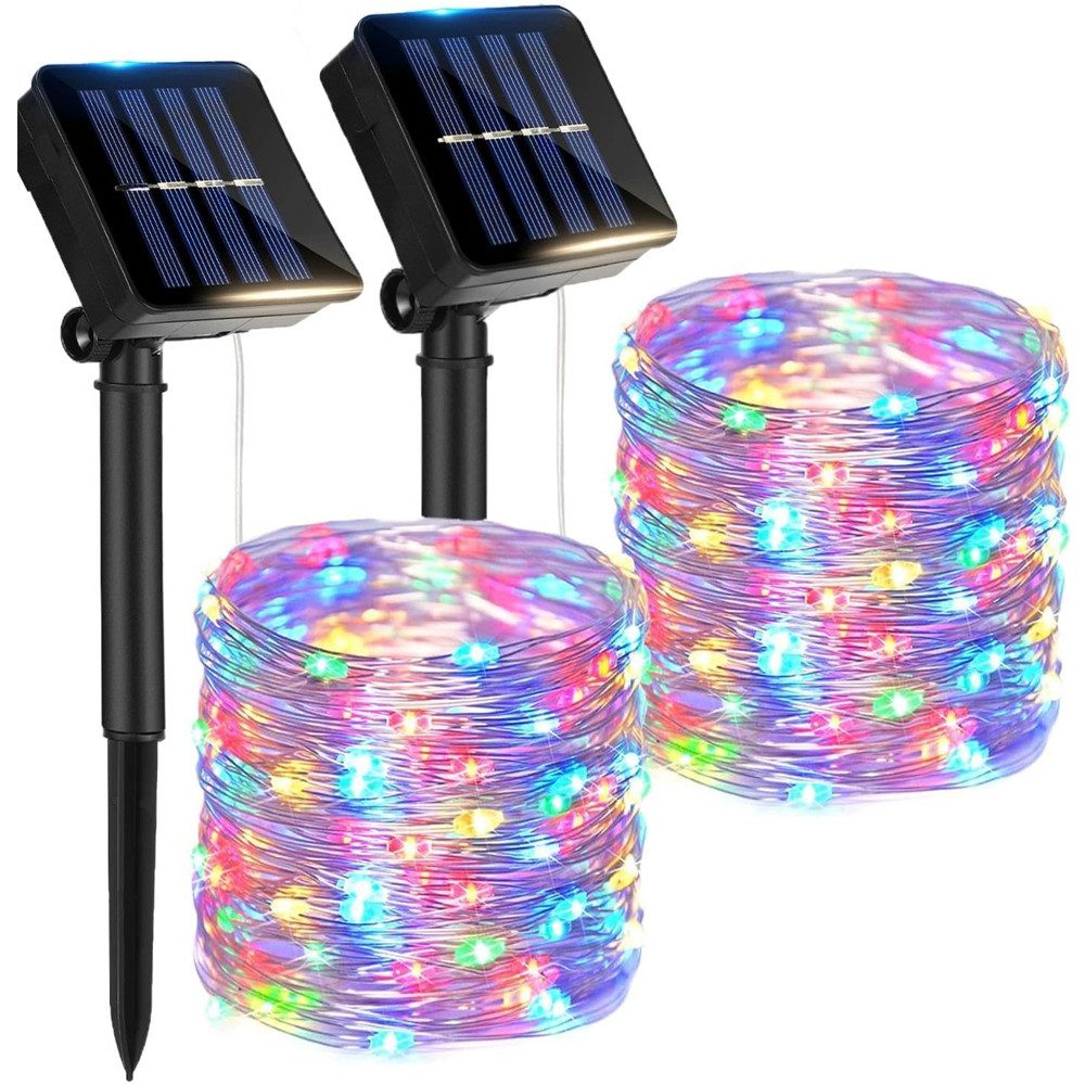 AFKSMILE LED Solarleuchte 2 Solar Lichterkette, Lichterkette Außen Wetterfest Kupferdraht 8 Modi, 2×12M Total 200LED,2×22M Total 400LED, Warmweiß/Bunt Solarlichterkette