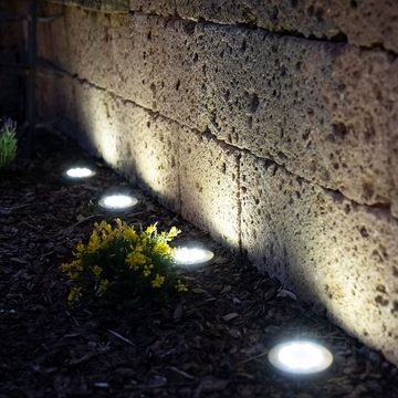 etc-shop Gartenstrahler, LED-Leuchtmittel fest verbaut, Kaltweiß, Tageslichtweiß, 2x Solar Außen Spot Strahler Lampe Edelstahl Wasserfest