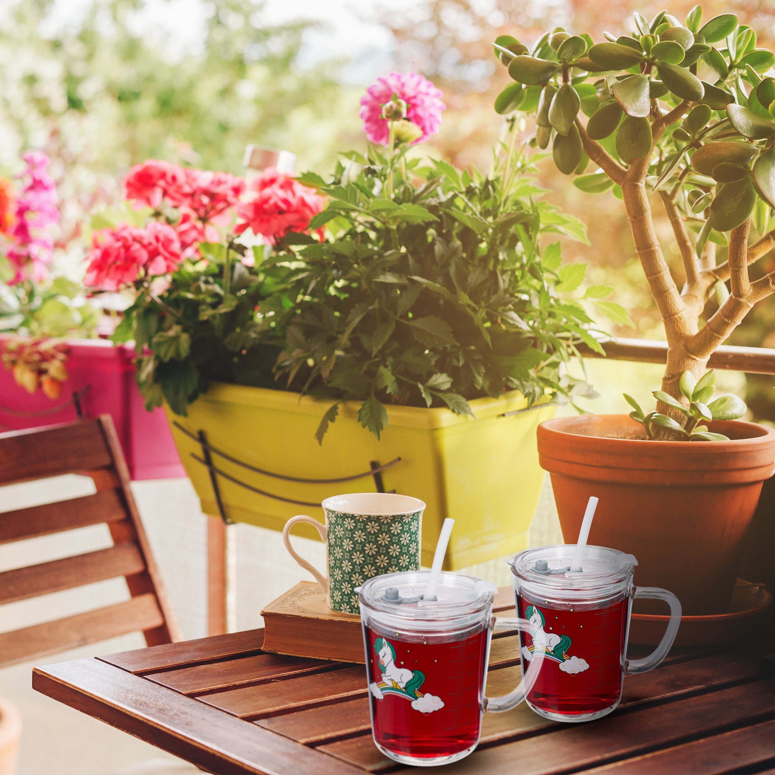 relaxdays Kinderbecher 2er Set Kindergläser mit Pferdemotiv, Glas