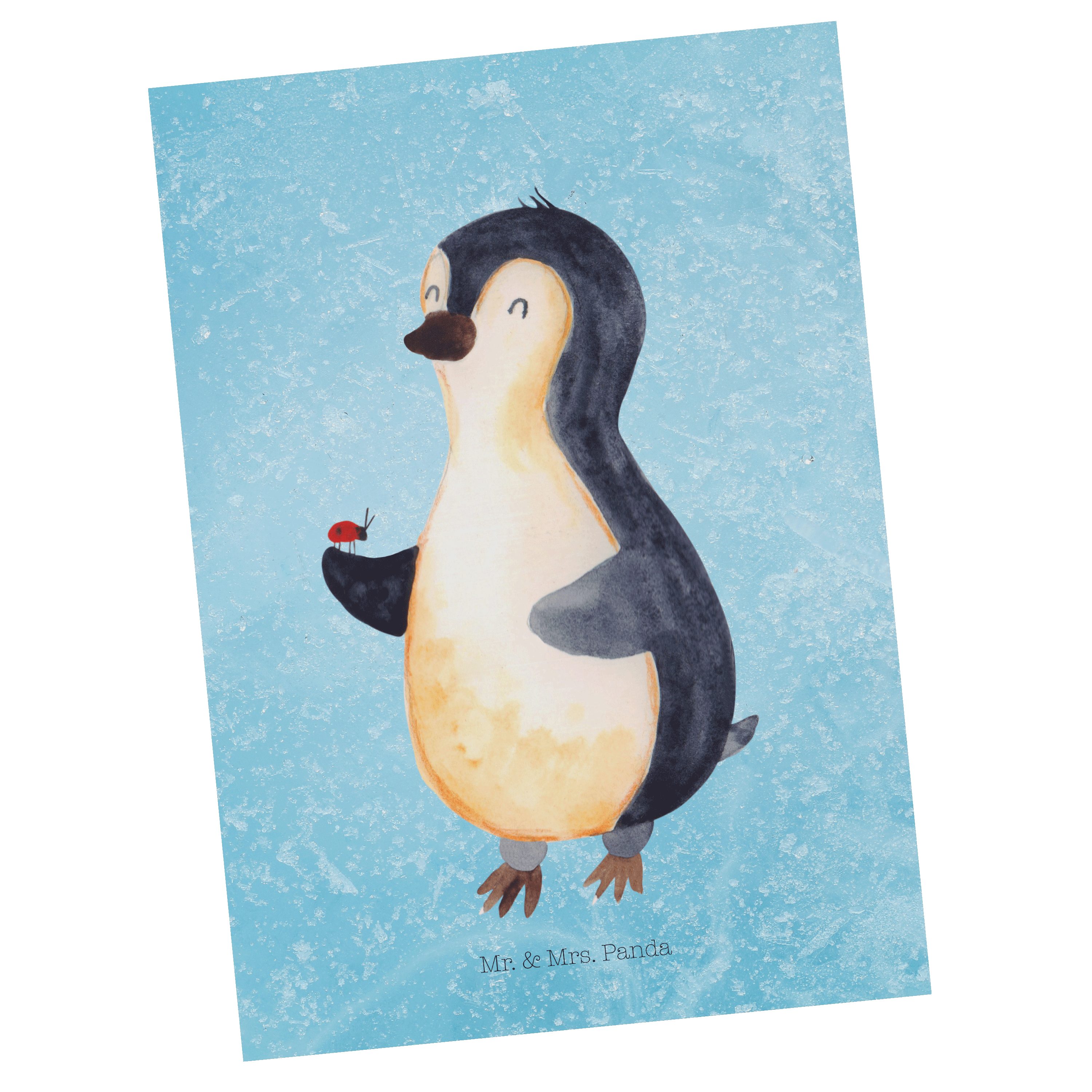 Mr. & Mrs. Panda Postkarte Pinguin Marienkäfer - Eisblau - Geschenk, Geburtstagskarte, Einladung