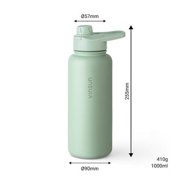 Vinsun Trinkflasche Edelstahl Trinkflasche 1l mit 2 Deckeln, Wasserflasche isoliert, BPA frei, auslaufsicher, bruchsicher, Geruchs- und Geschmacksneutral