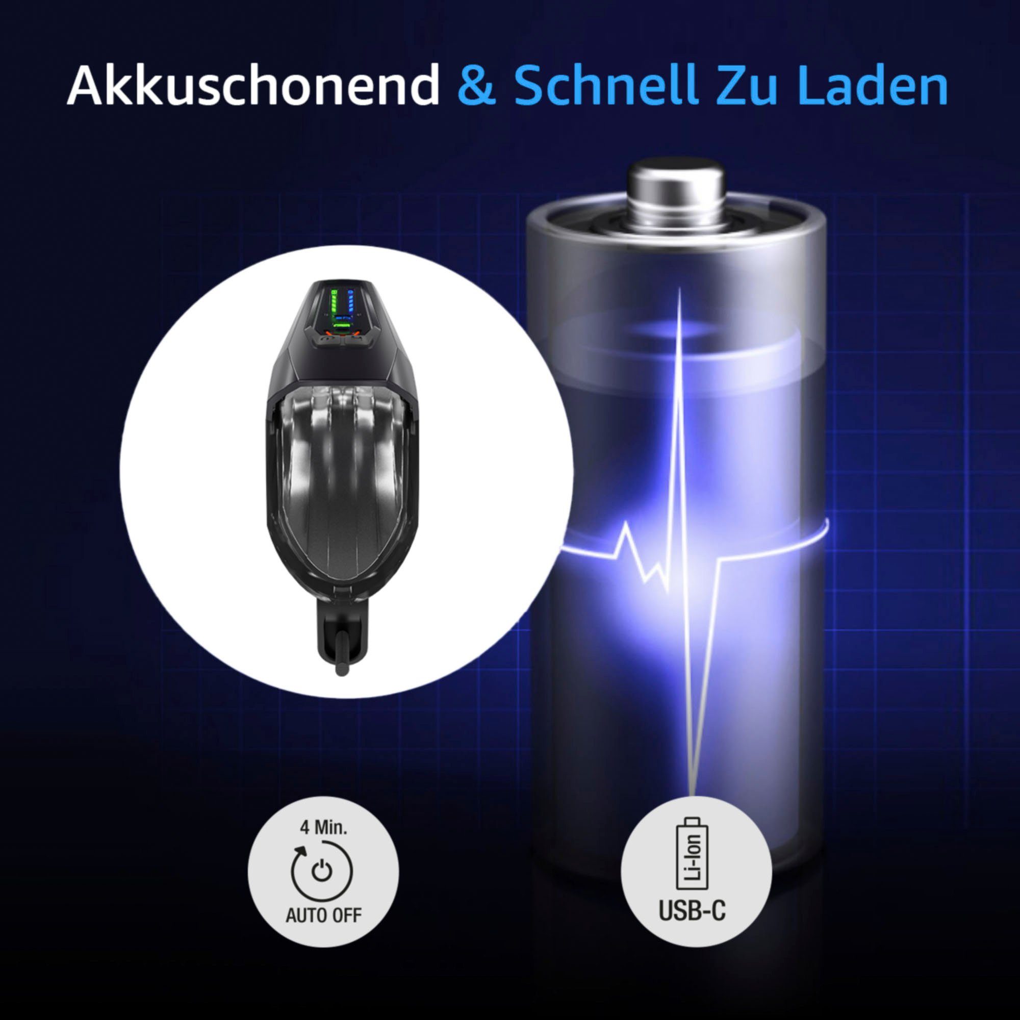 FISCHER Fahrrad Fahrrad-Frontlicht LED-Akku Frontlicht 100 Lux Fernlicht