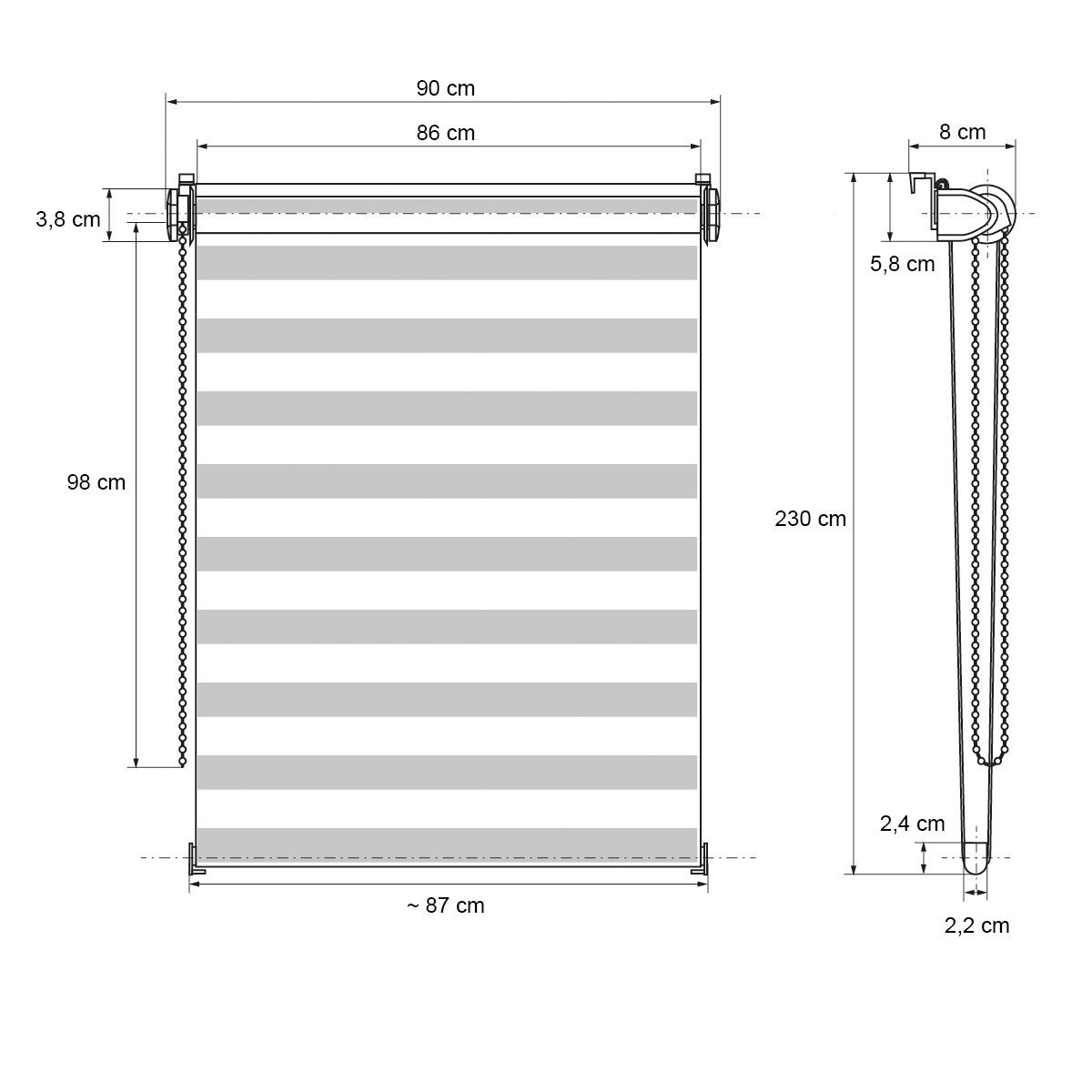 Klemmfix Hellgrau 90x230cm Duo ohne Seitenzugrollo Rollo Klemmfix, Klemmrollo Bohren Fensterrollo verdunkelnd Doppelrollo ECD lichtdurchlässig Germany, Sonnenschutzrollo,