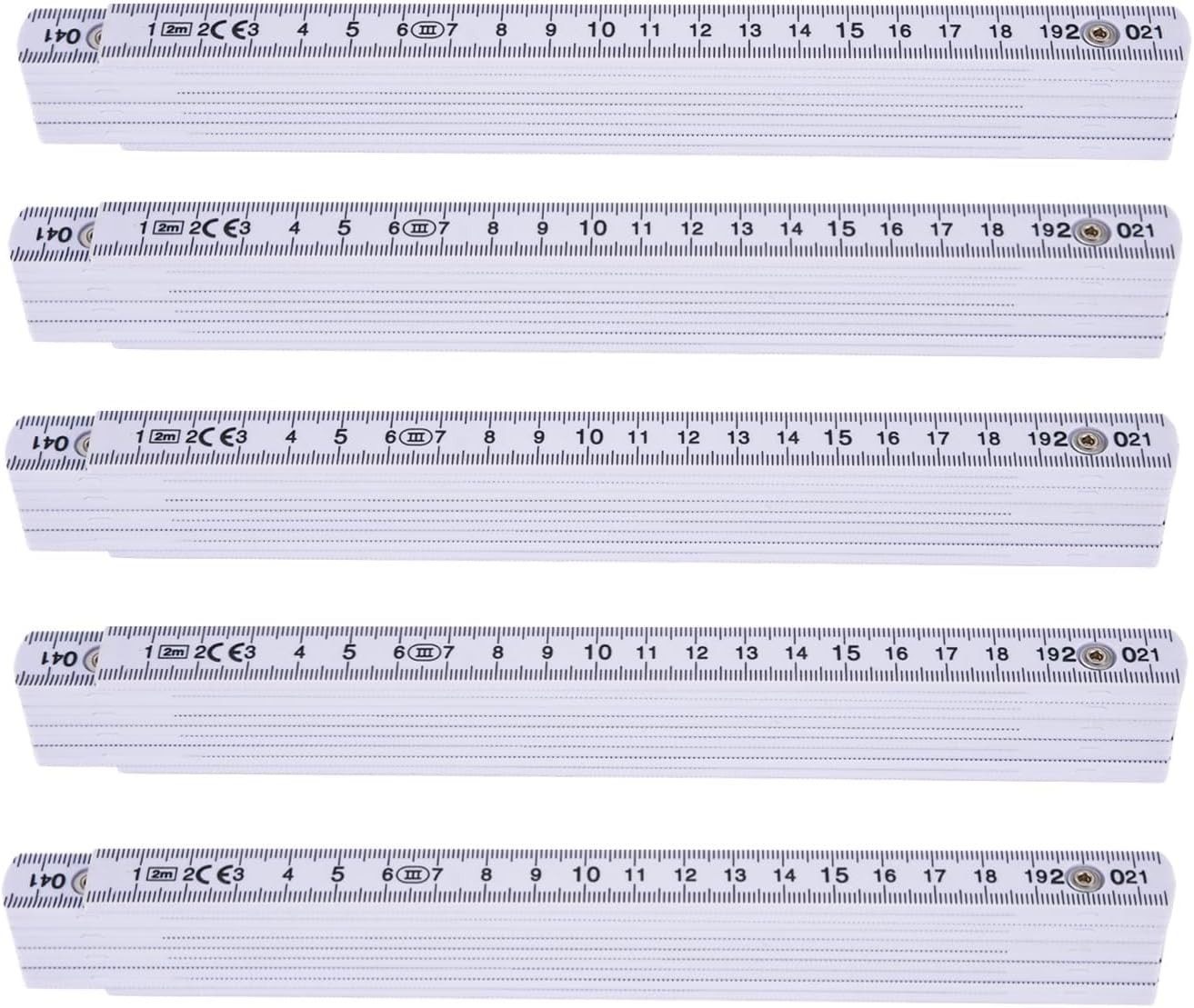 toolmate® Zollstock 5x Premium Werkzeug 200 cm - Gliedermaßstab 2m - Meterstab weiß, UV-resistente Druck / mit stabilem Drehgelenk