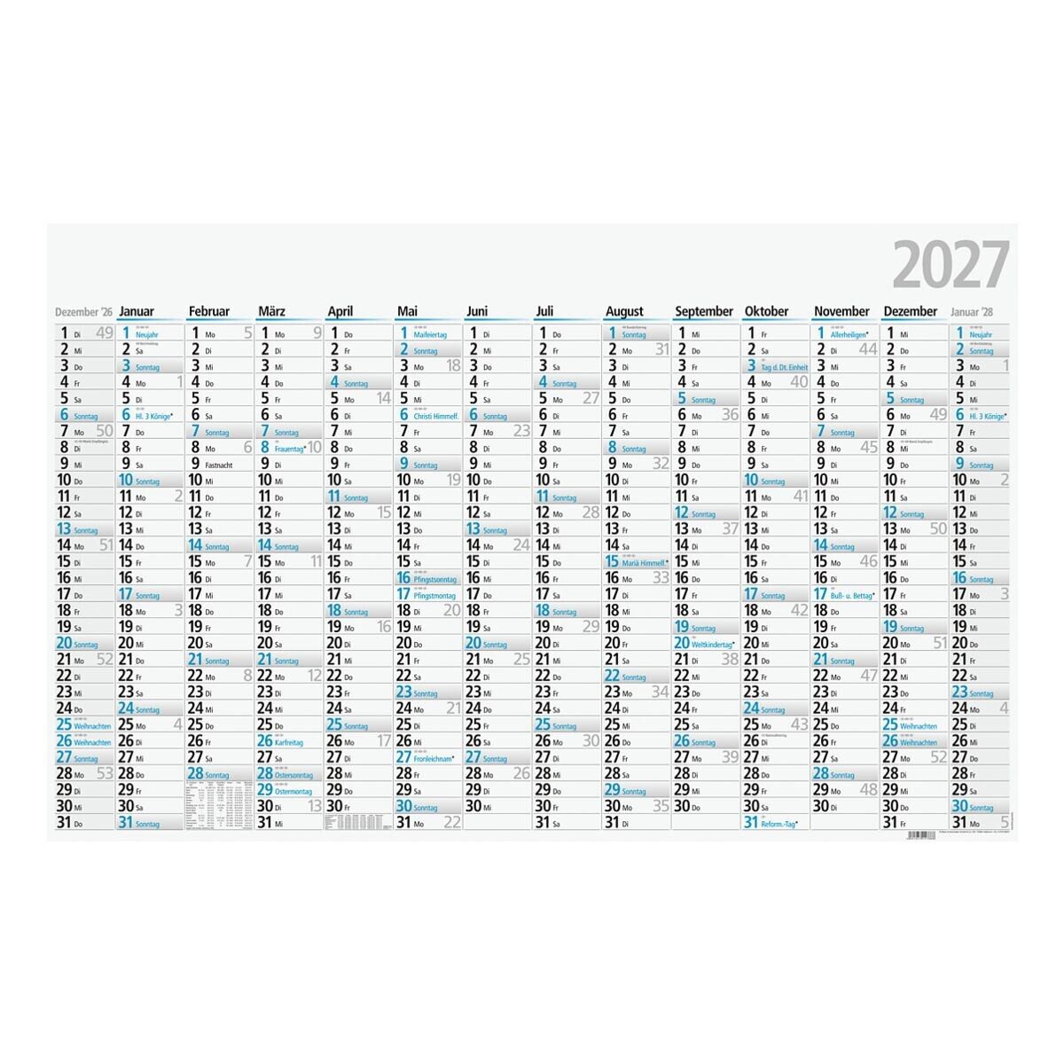 GLOCKEN Wandkalender 2027, 1 Seite = 14 Monate, DIN A0