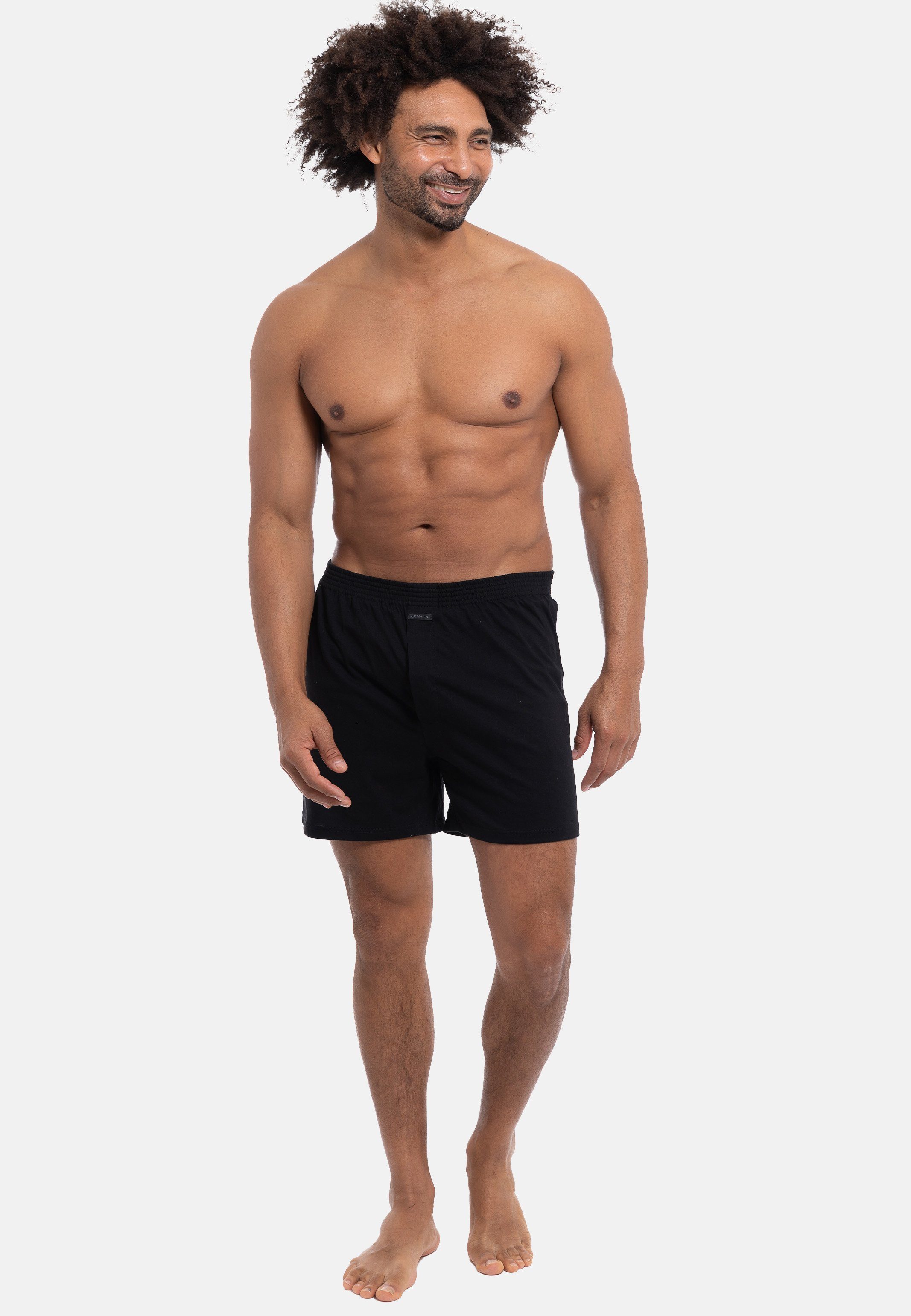 Basic Mit Baumwolle Shorts Schnitt lockerem - - 3er Schwarz Boxershorts Eingriff Boxershort mit (Spar-Set, Pack - Ammann 3-St)