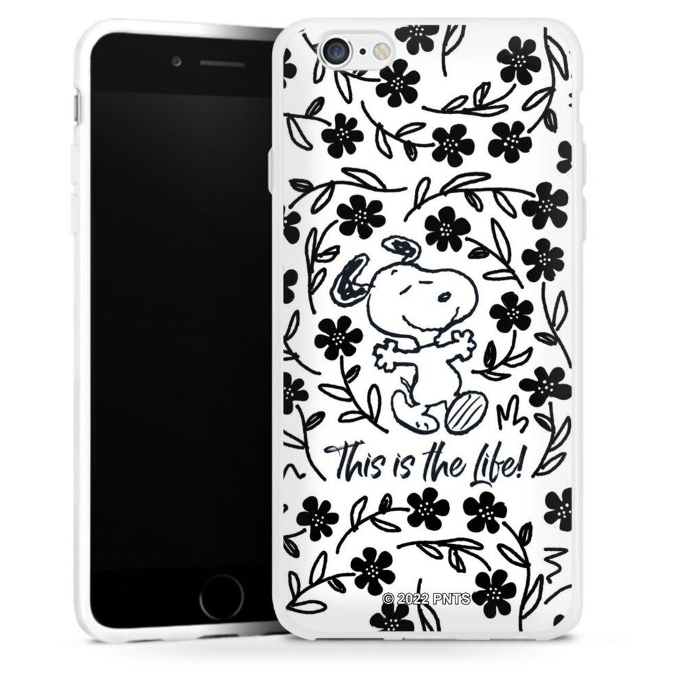 DeinDesign Handyhülle Peanuts Blumen Snoopy Snoopy Black and White This Is The Life, Apple iPhone 6s Silikon Hülle Bumper Case Handy Schutzhülle