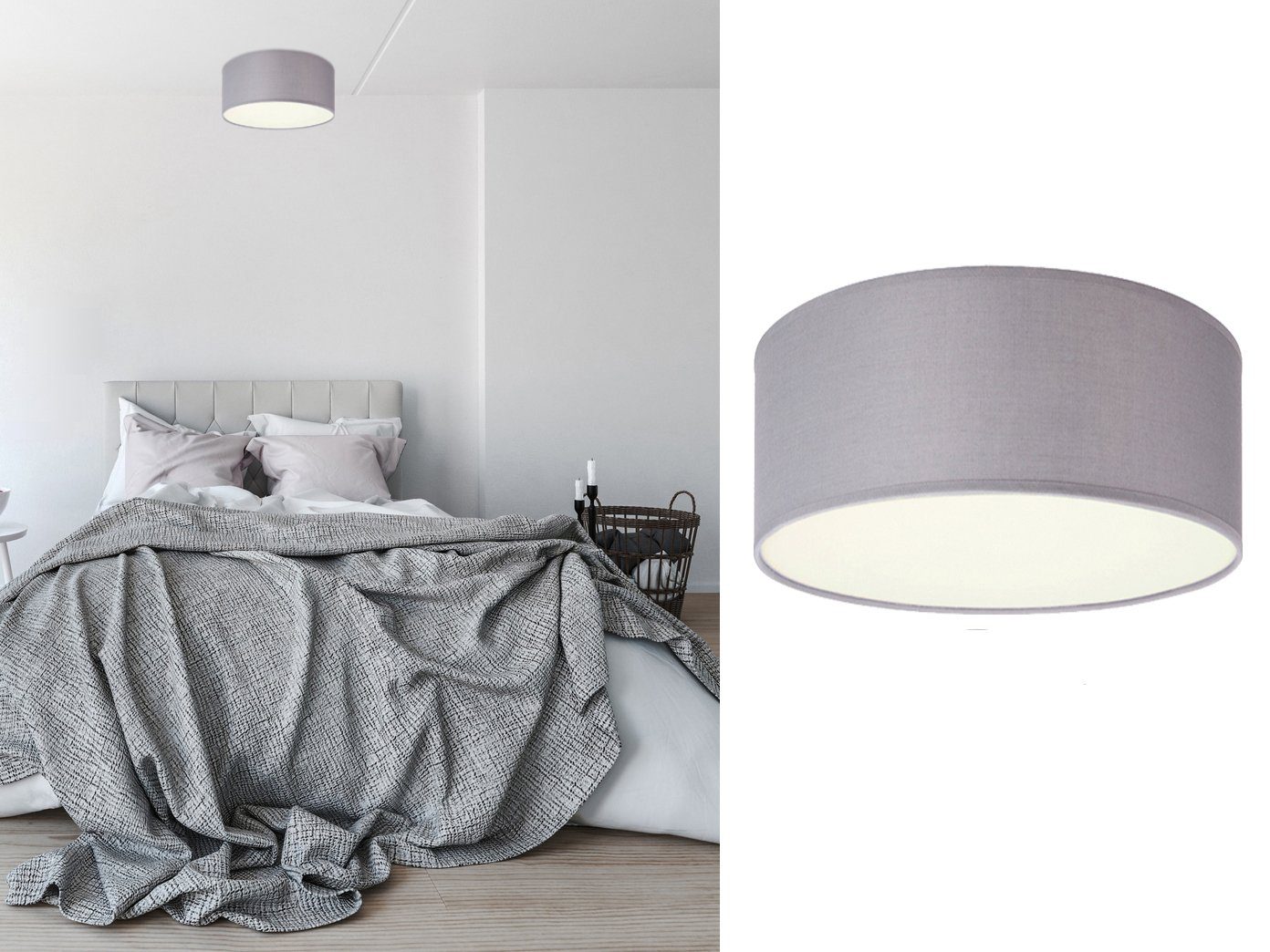 Design-klassiker smartwares mit LED Warmweiß, Treppenhaus, Dimmfunktion, für Stoff Lampen-schirm LED Deckenleuchte, Ø wechselbar, 20cm Grau,