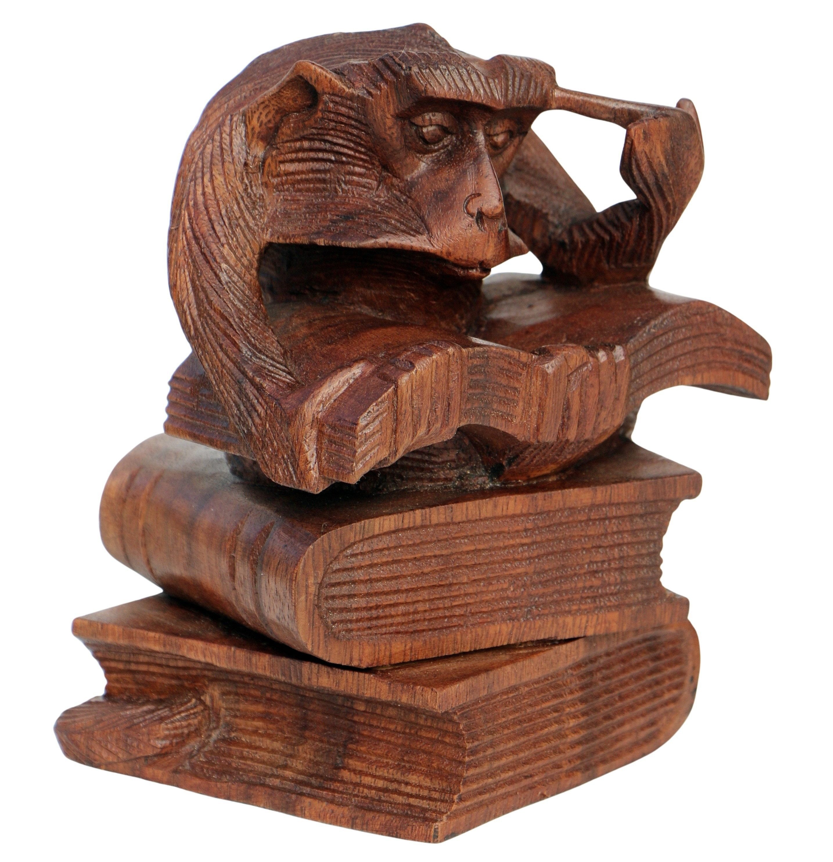 Wogeka Tierfigur Affe auf Buch sitzend Tier-Figur Holz Dekoration Statue