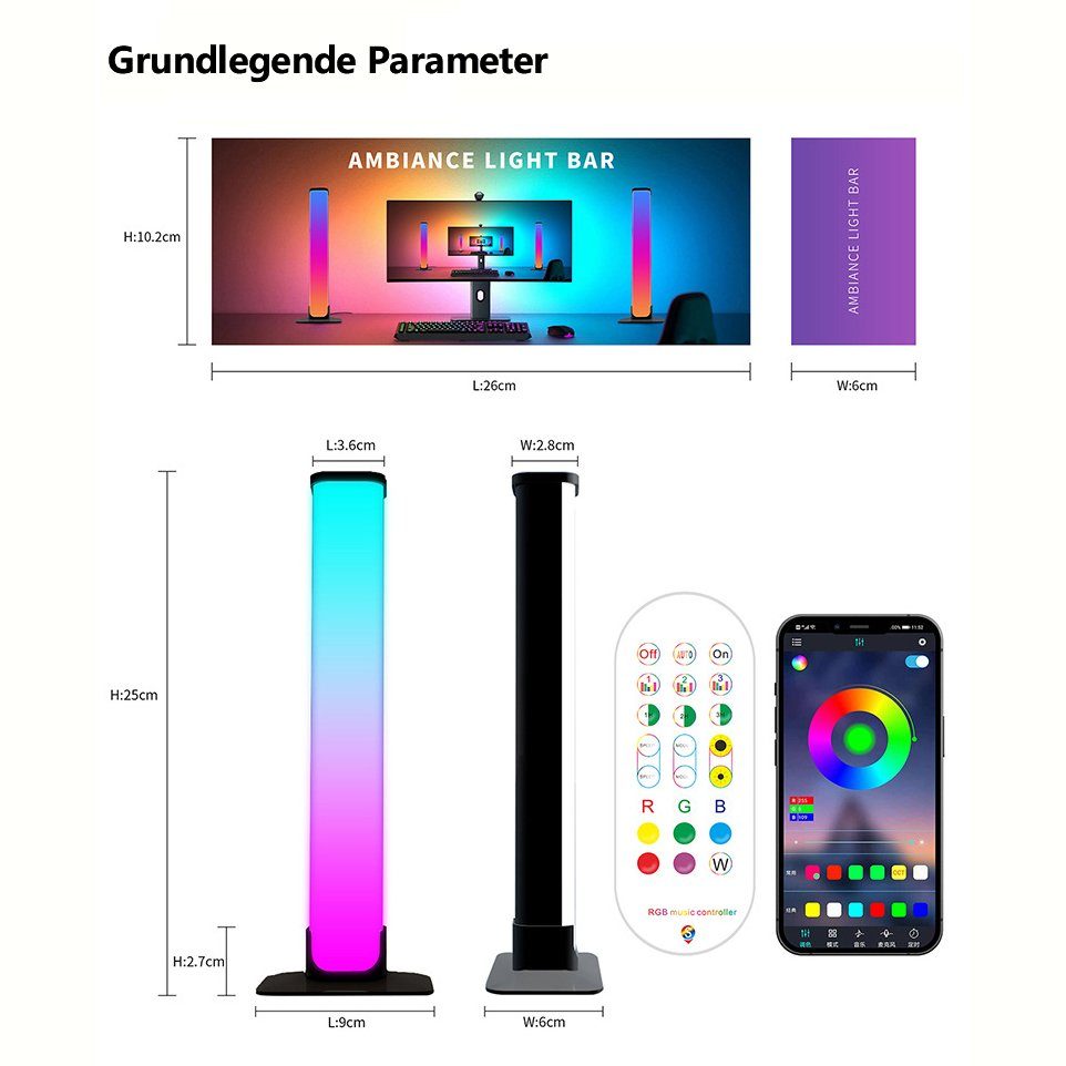 TV Lampe Bluetooth Hintergrundbeleuchtung RGB APP Lightbar LED Stripe Gaming BUMHUM Licht Sensor Gaming LED-Streifen LED Lampe, 2x Stimmungslicht Smart Sound