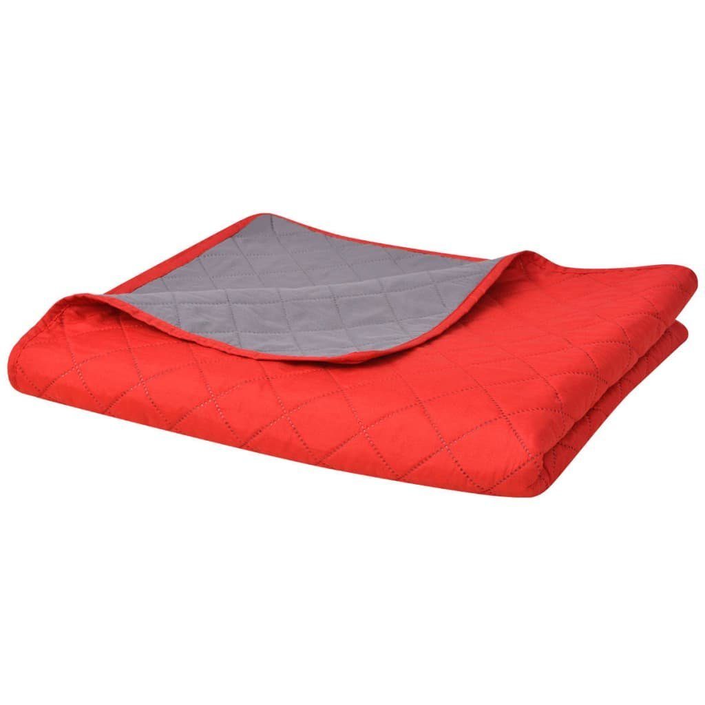 vidaXL Baumwollbettdecke Zweiseitige Tagesdecke Gesteppt Rot und Grau 170x210 cm, Bezug: Baumwolle