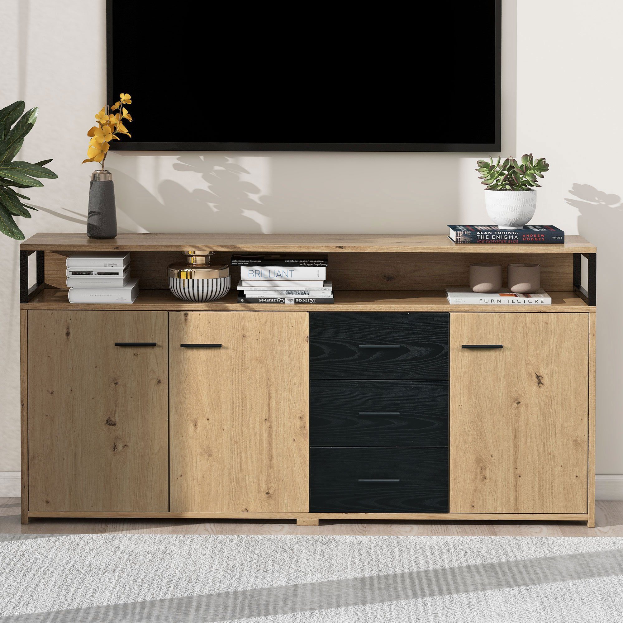 3 3 Mehrzweck Türen Küchenschrank Sideboard Odikalo TV-Schrank Aufbewahrung Schubladen