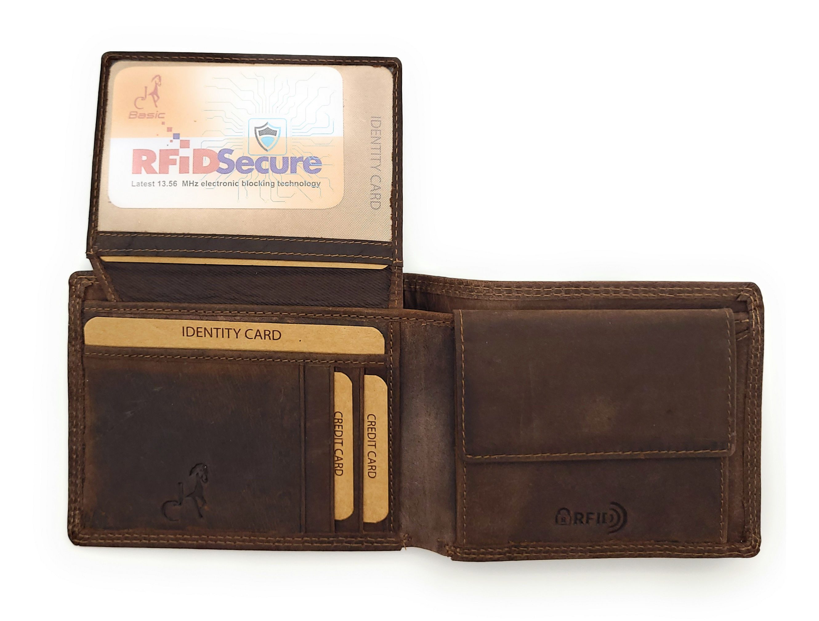 JOCKEY CLUB Geldbörse echt Büffel Voll-Leder Portemonnaie mit RFID Schutz, rustikal und robust, dunkelbraun