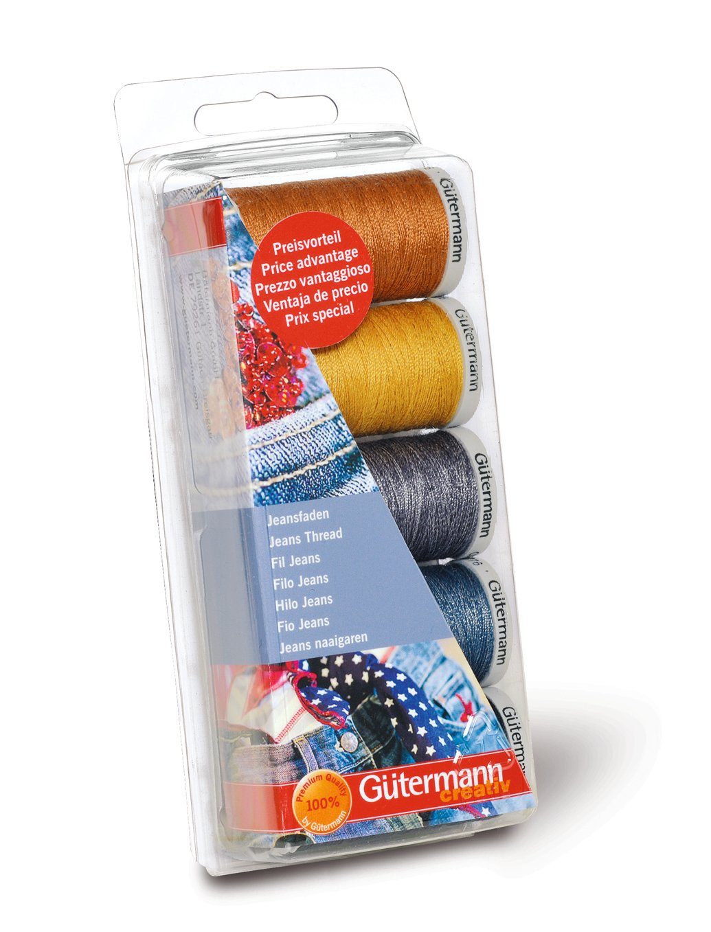 Gütermann Jeans Denim Nähgarn Set – 5 Spulen Für Jeans & Robuste Stoffe