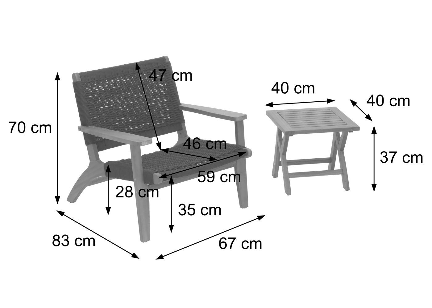 MCW Sitzgruppe MCW-N49, (Set, 3-tlg), Mit dekorativem Seil-Geflecht