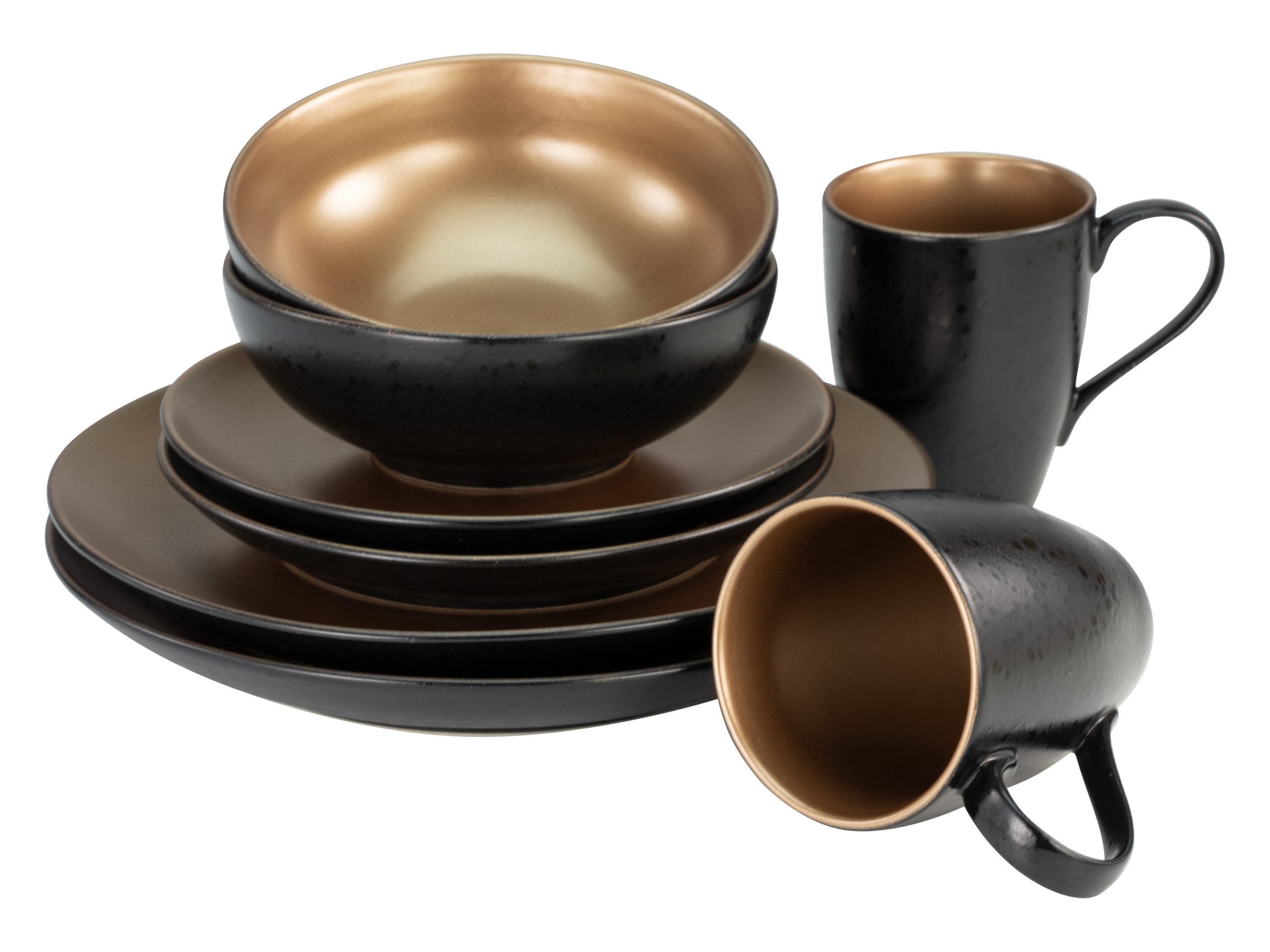 CreaTable Kombiservice Glamour Gold gold (8-tlg), 2 Personen, Steinzeug