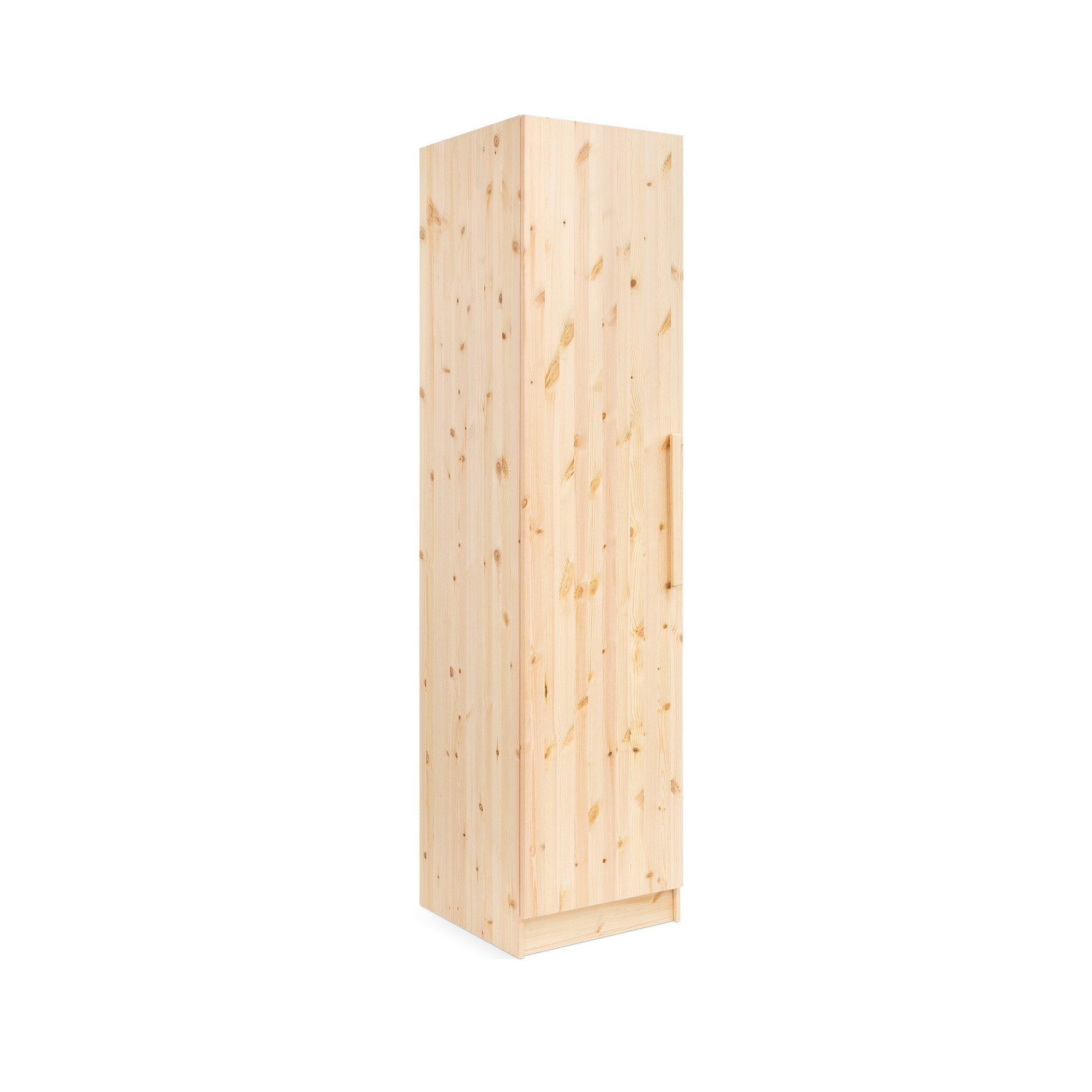 Ehrenkind Kleiderschrank Linia 50 cm schmal aus Kiefernholz (inkl. Kleiderstange und 2 Einlegeböden, flexibel anpassbare Innenaufteilung) mit Soft-Close-System und Wandbefestigung für Kippschutz