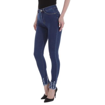 Ital-Design Skinny-fit-Jeans Damen Freizeit Destroyed-Look Stretch High Waist Jeans in Dunkelblau