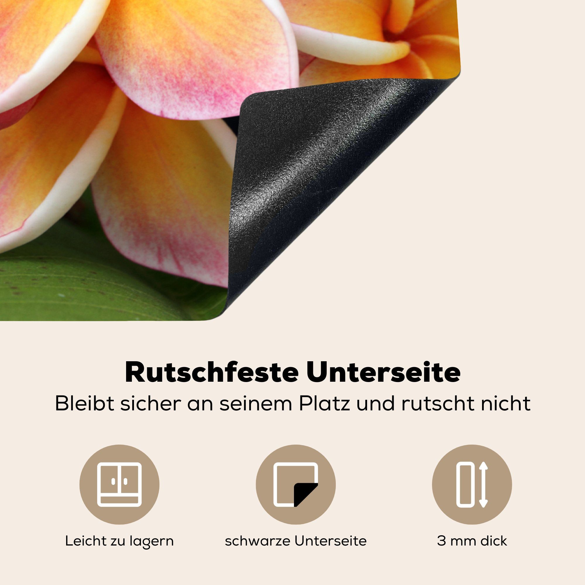 MuchoWow - (1 Blumen tlg), Ceranfeldabdeckung Herdblende-/Abdeckplatte für Vinyl, Schutz 81x52 die Orange, Induktionskochfeld - Plumeria küche, cm,