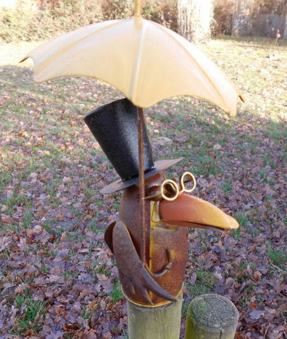 Deko-Impression Tierfigur Zaunfigur Zaunhocker Gartendeko lustiger Rabe m. Schirm offen 21 cm (1 St) – Bild 2 von 4