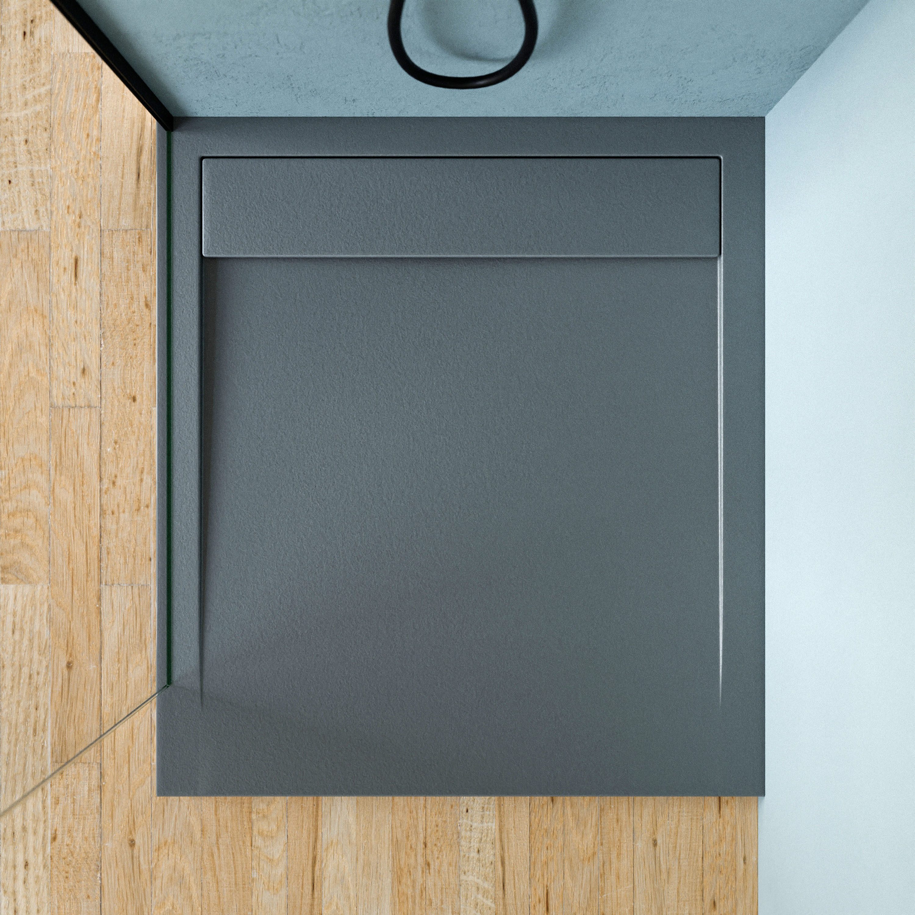 Bernstein Rechteckduschwanne New York, GFK mit Gel-Coat, Duschwanne 100x90cm Steinoptik Anthrazit matt flach ohne Ablauf