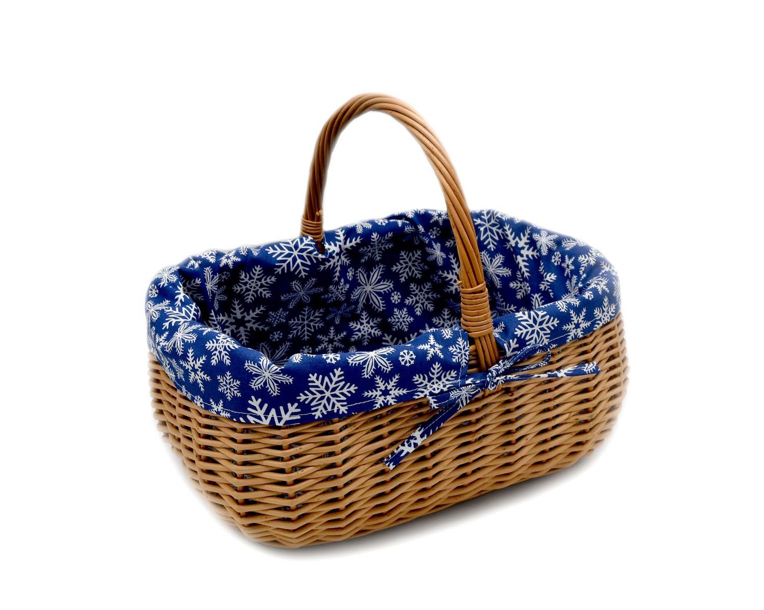MyBer® Einkaufskorb Korb Weidenkorb Picknickkorb 33/23/13(27cm mit Henkel) Handarbeit, Kleiner, stabiler Tragekorb aus Weide mit Stoffeinlage