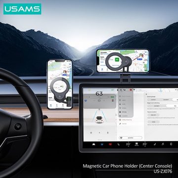 USAMS US-ZJ076 Magnetic Car Phone Holder (Center Console) Handy-Halterung, (Packung, 2-tlg. : 1 x Universal Magnet 1 x Metallplatten, magnetische Adsorption 360 ° Rotation hohe Qualität Klebstoff)