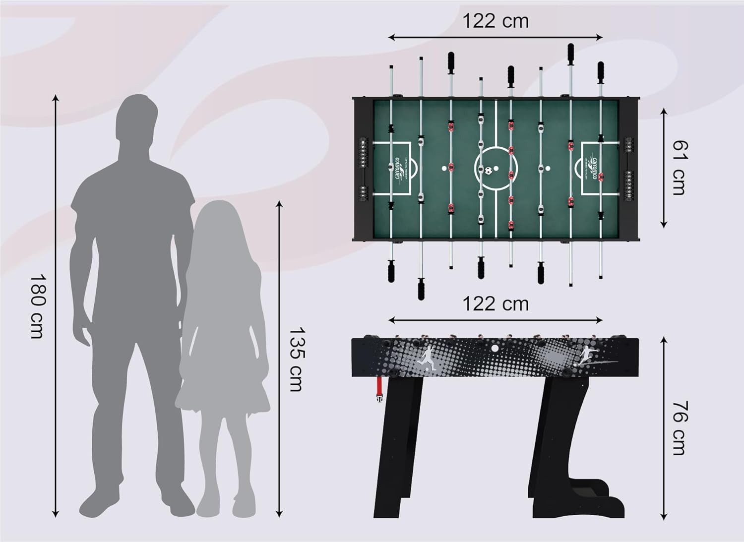 Carromco Kickertisch Tischkicker Rialto XT - klappbarer Kicker für Kinder & Jugendliche, 2–4 Spieler, inkl. 2 Bälle & Wandhalterung