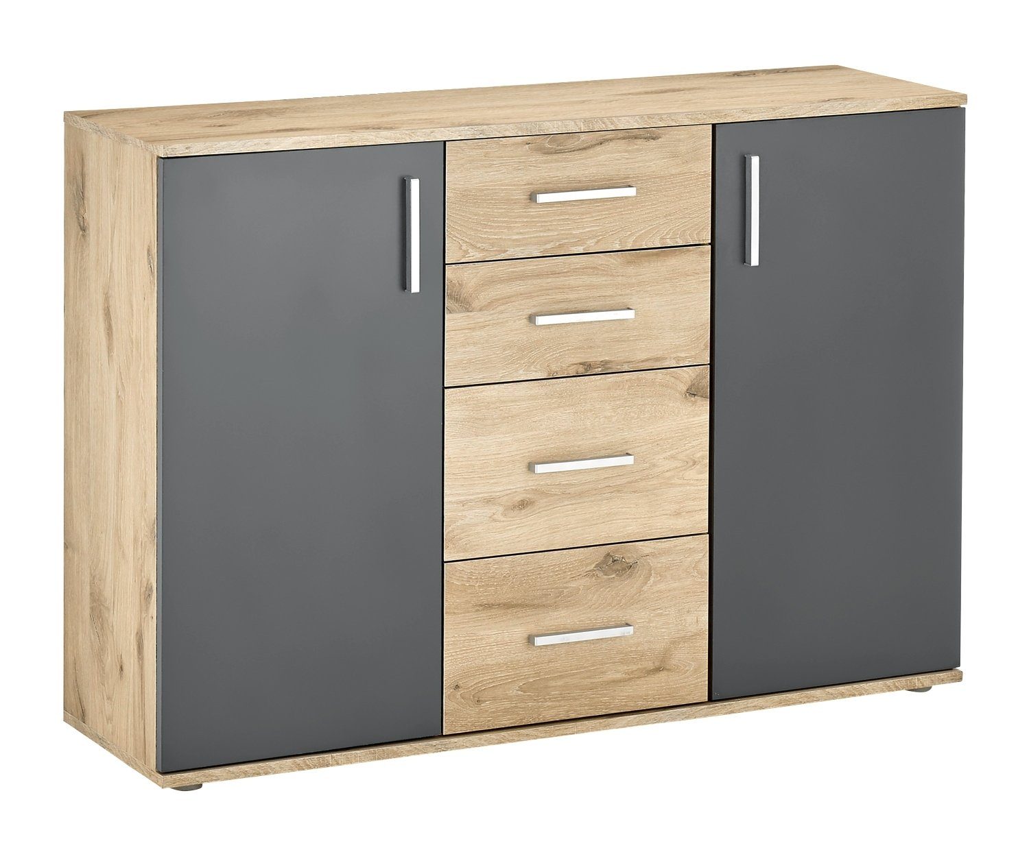 Kommode BC 1040, Grau matt, Viking Eiche Dekor, 2 Türen