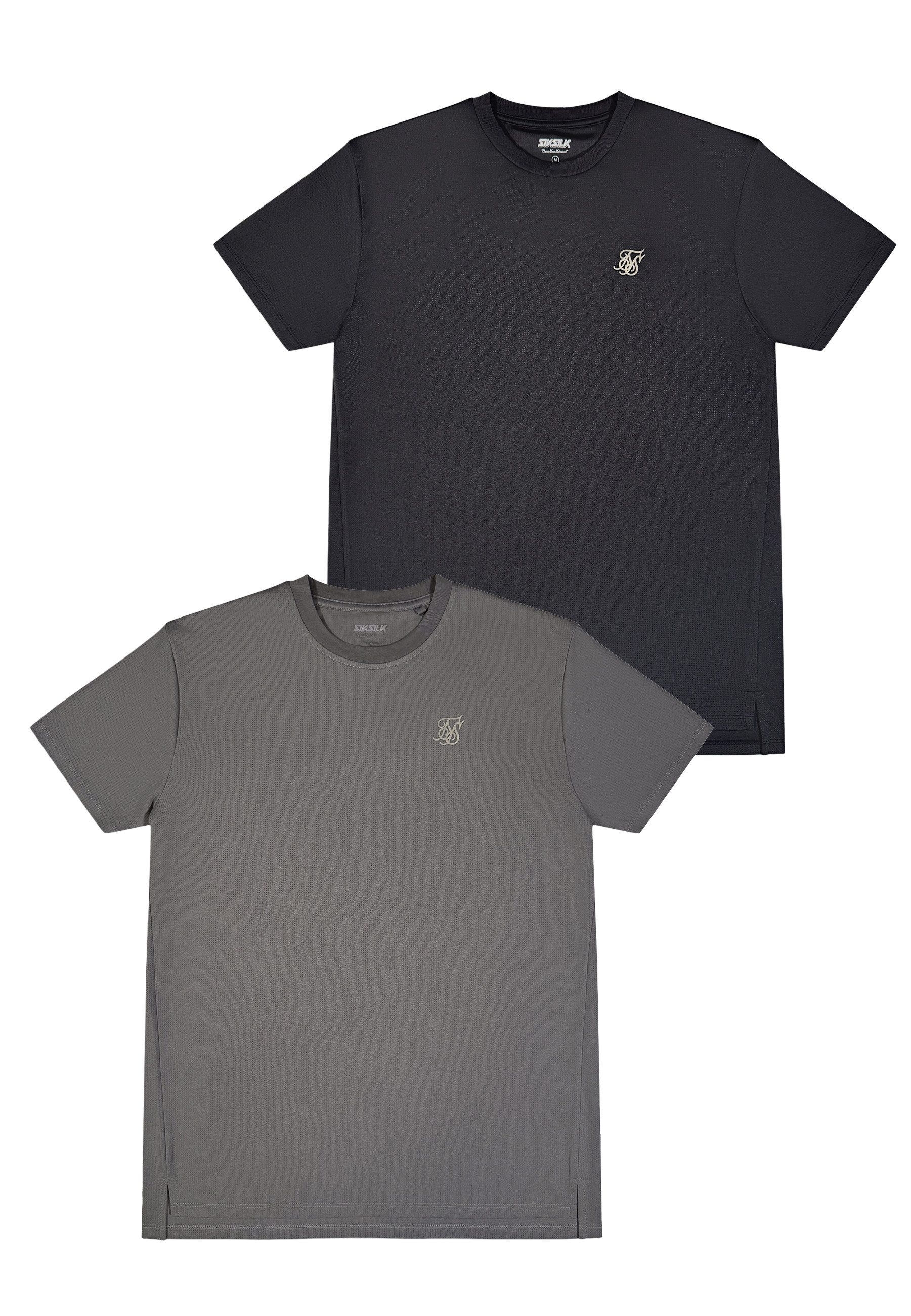 Siksilk T-Shirt SikSilk Herren Schwarz and Grau Pack of 2 Muscle Fit T-Shirts