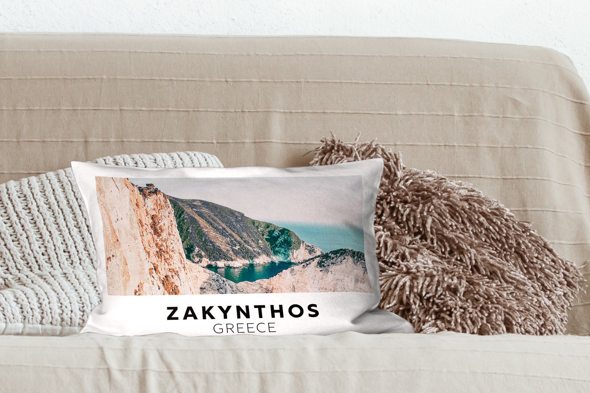 MuchoWow Dekokissen Griechenland - Dekoration, Dekokissen Zierkissen, Wohzimmer Füllung, Schlafzimmer mit Insel - Berge