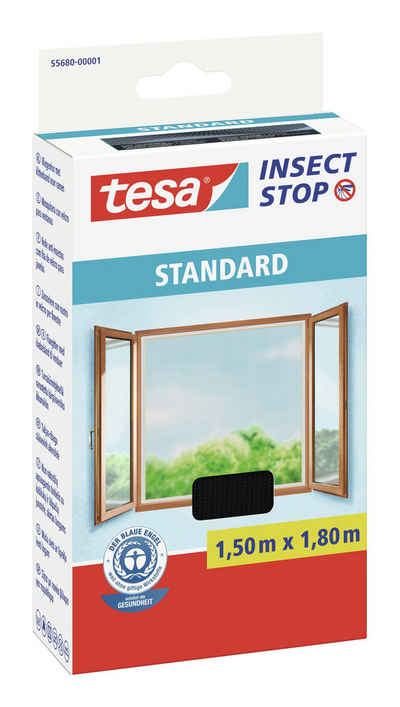 tesa Fliegengitter-Gewebe, Stand Klettband für Fenster anthrazit 1,5m: 1,8