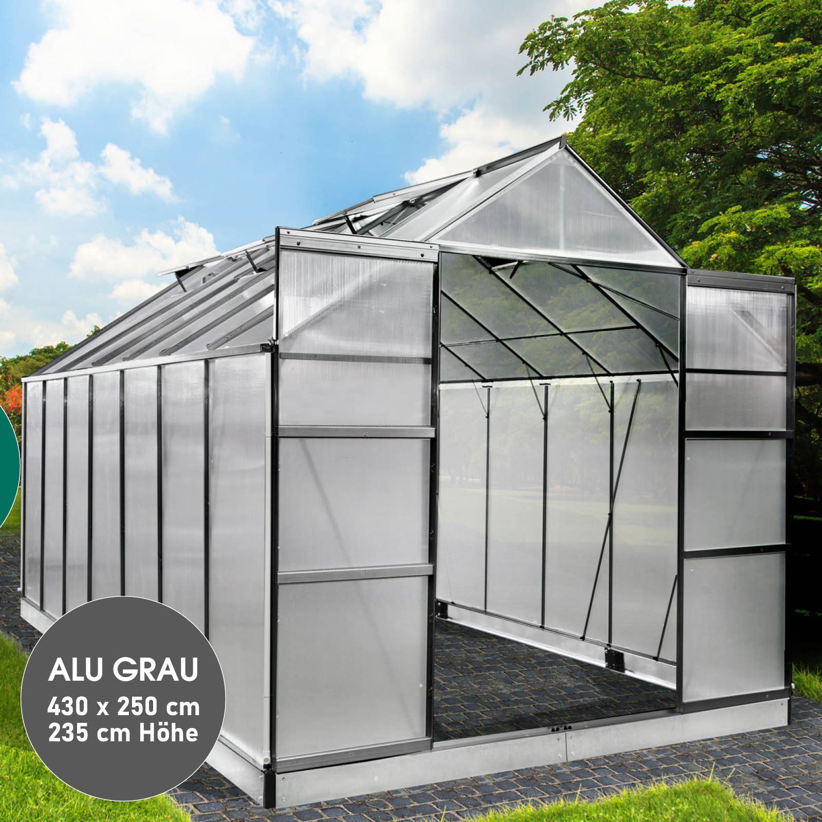 BRAST Gewächshaus ALU mit Fundament rostfrei 430x250x235cmTÜV geprüft
