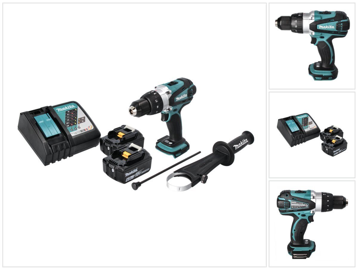 Makita Schlagbohrmaschine DHP 458 RG Akku Schlagbohrschrauber 18 V 91 Nm + 2x Akku 6,0 Ah + Lad | Schlagbohrmaschinen