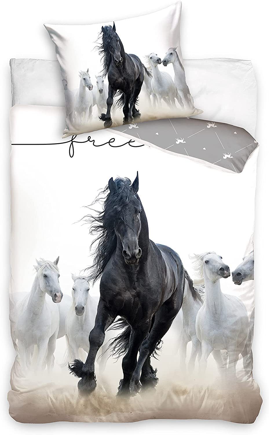 Bettwäsche Pferde Größe: 140x200 cm, 70x90 cm Baumwolle Schwarz/Weiß,  Häßler Homefashion, Baumwolle, 2 teilig