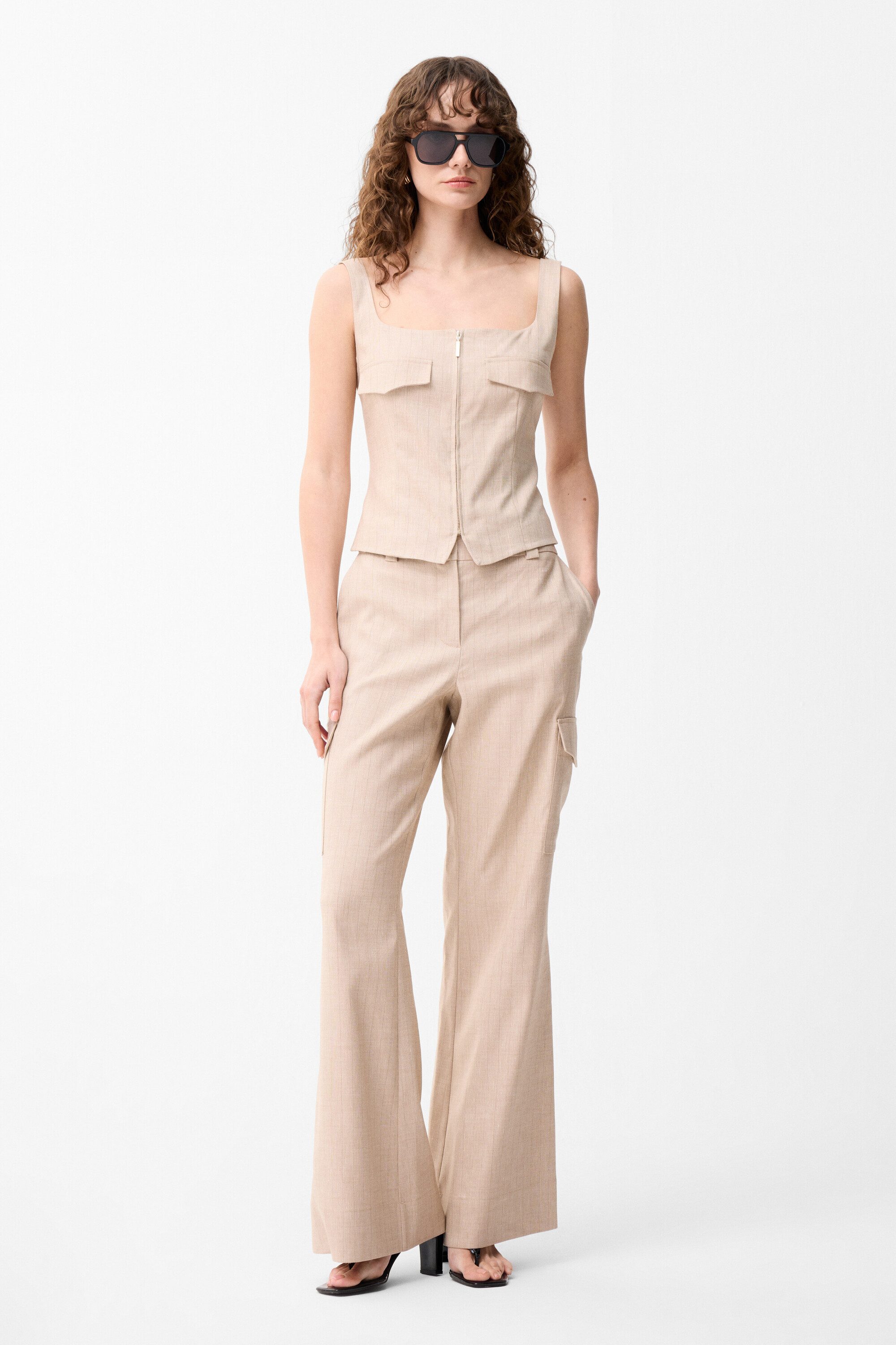 adL Cargohose Gestreifte High-Waist-Cargohose mit weitem Bein