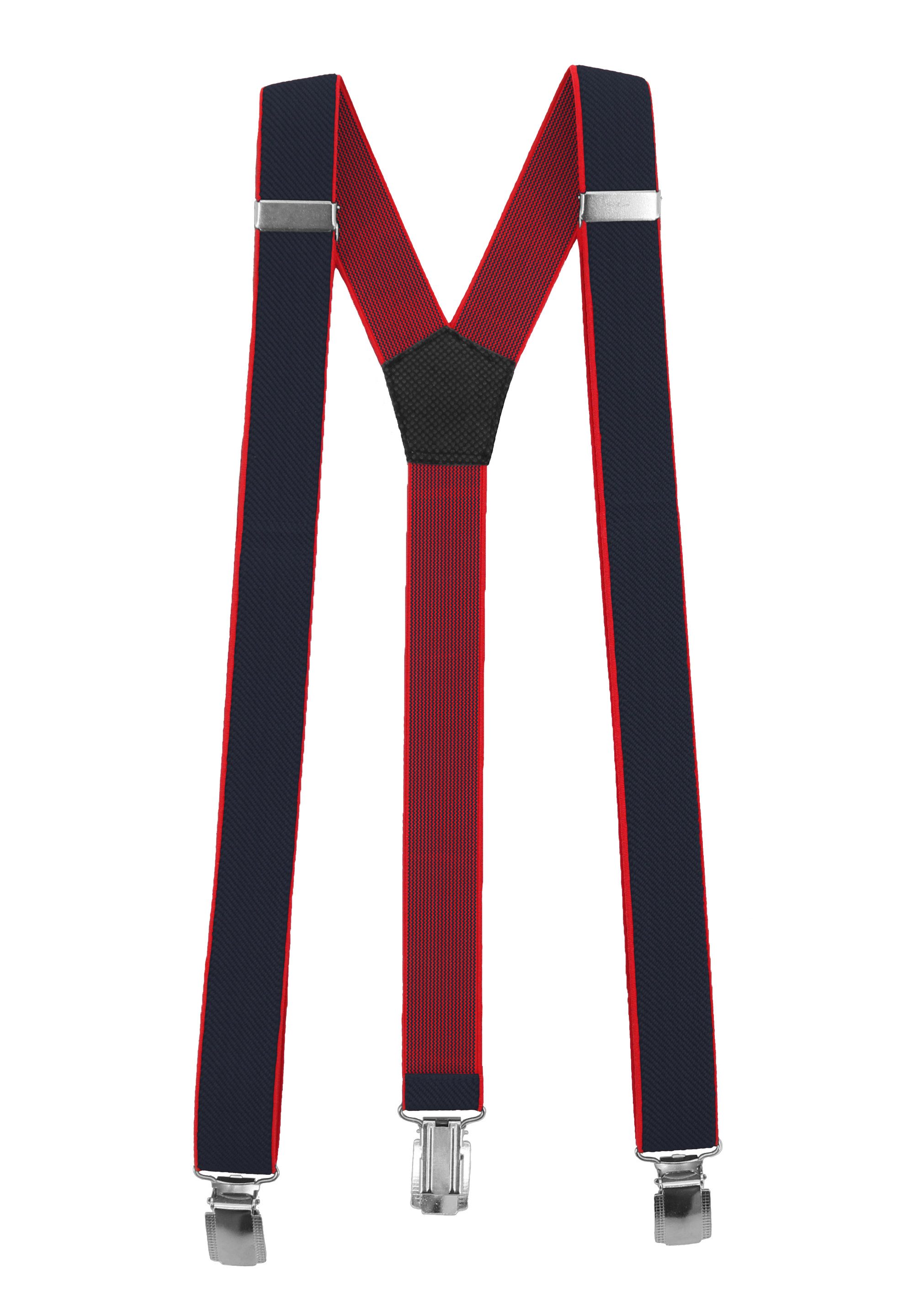 Fabio Farini Hosenträger Schmales Y-Design mit 3cm Breite verstellbar mit extra starken Clipverschluss, Dunkelblau roter Rand